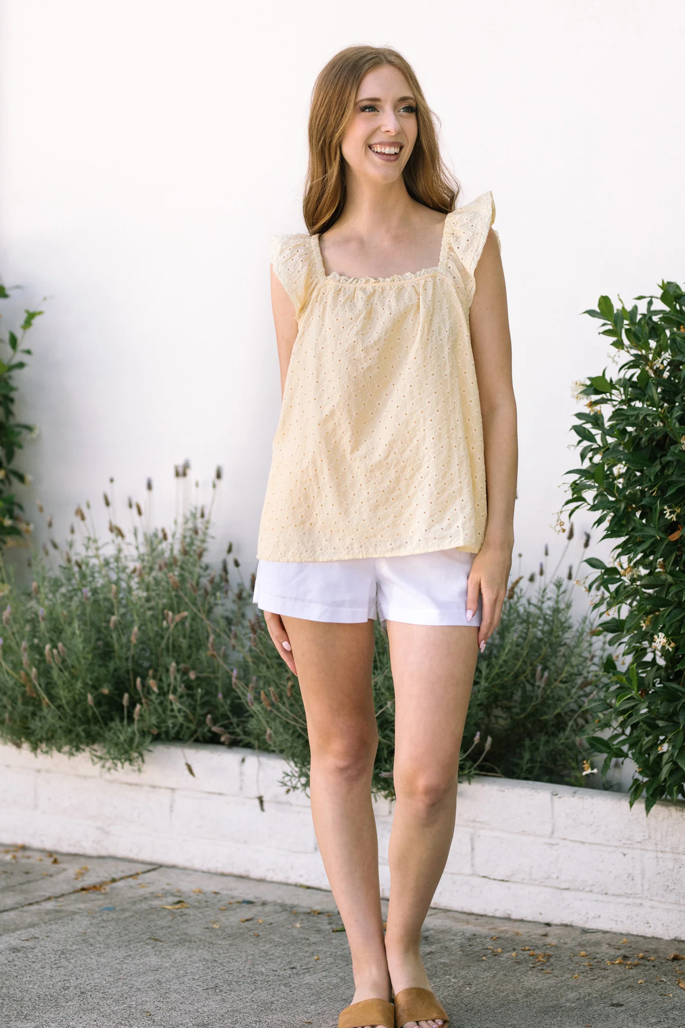 Eyelet Flutter Sleeve Top