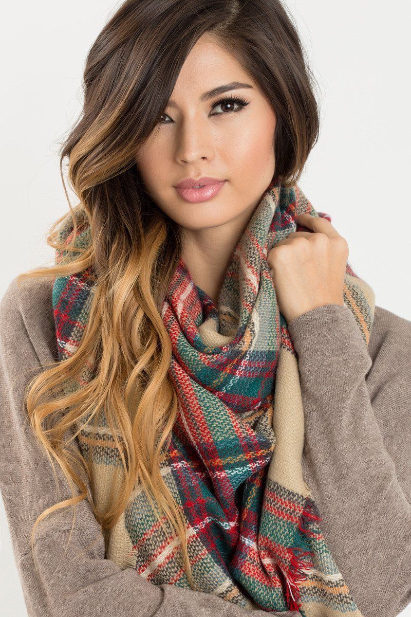 Beige Plaid Knitted Scarf