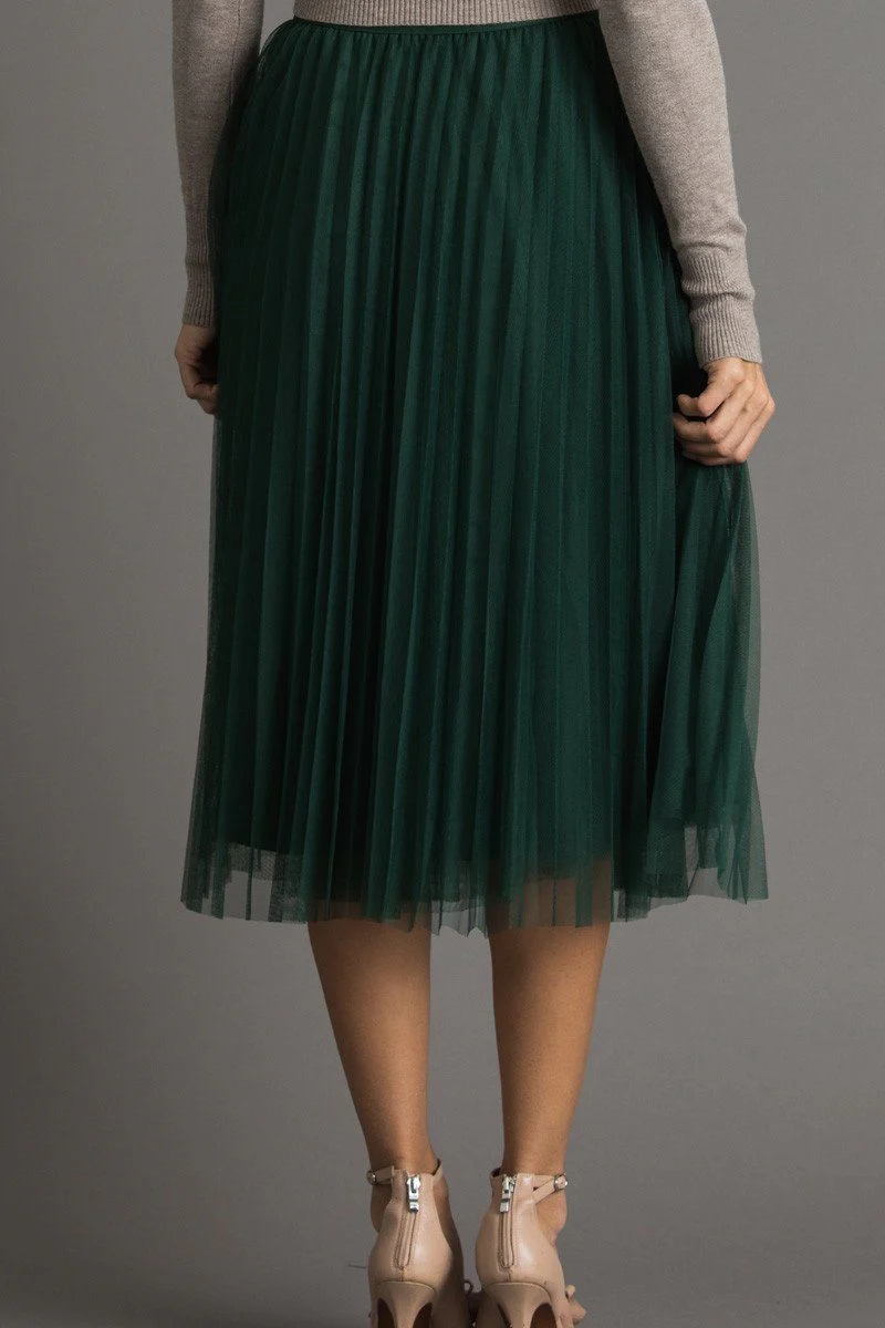 Pleated Tulle Midi Skirt