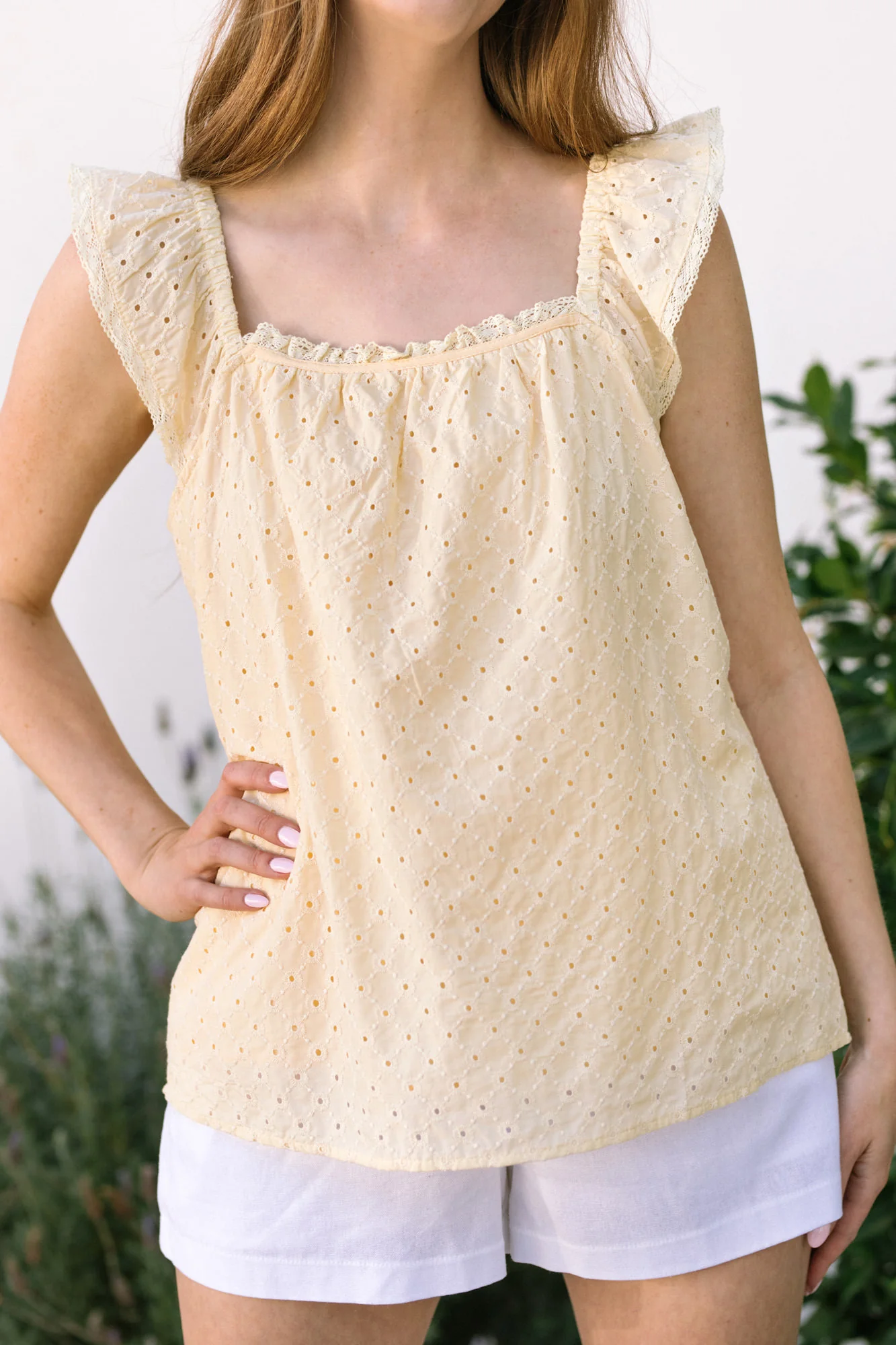 Eyelet Flutter Sleeve Top