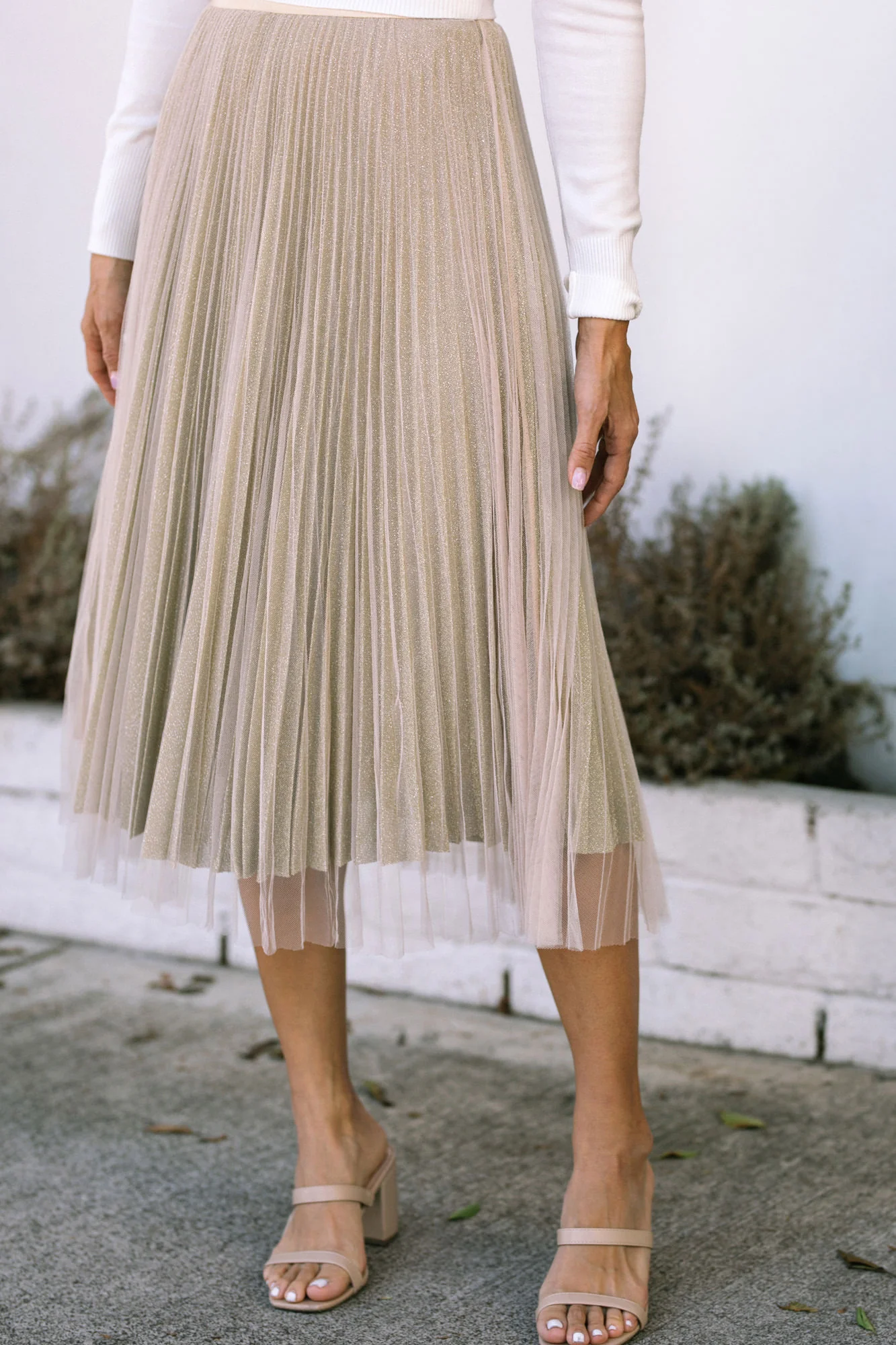 Pleated Tulle Midi Skirt
