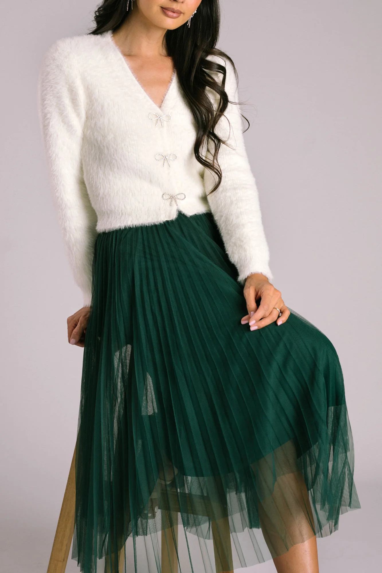 Pleated Tulle Midi Skirt