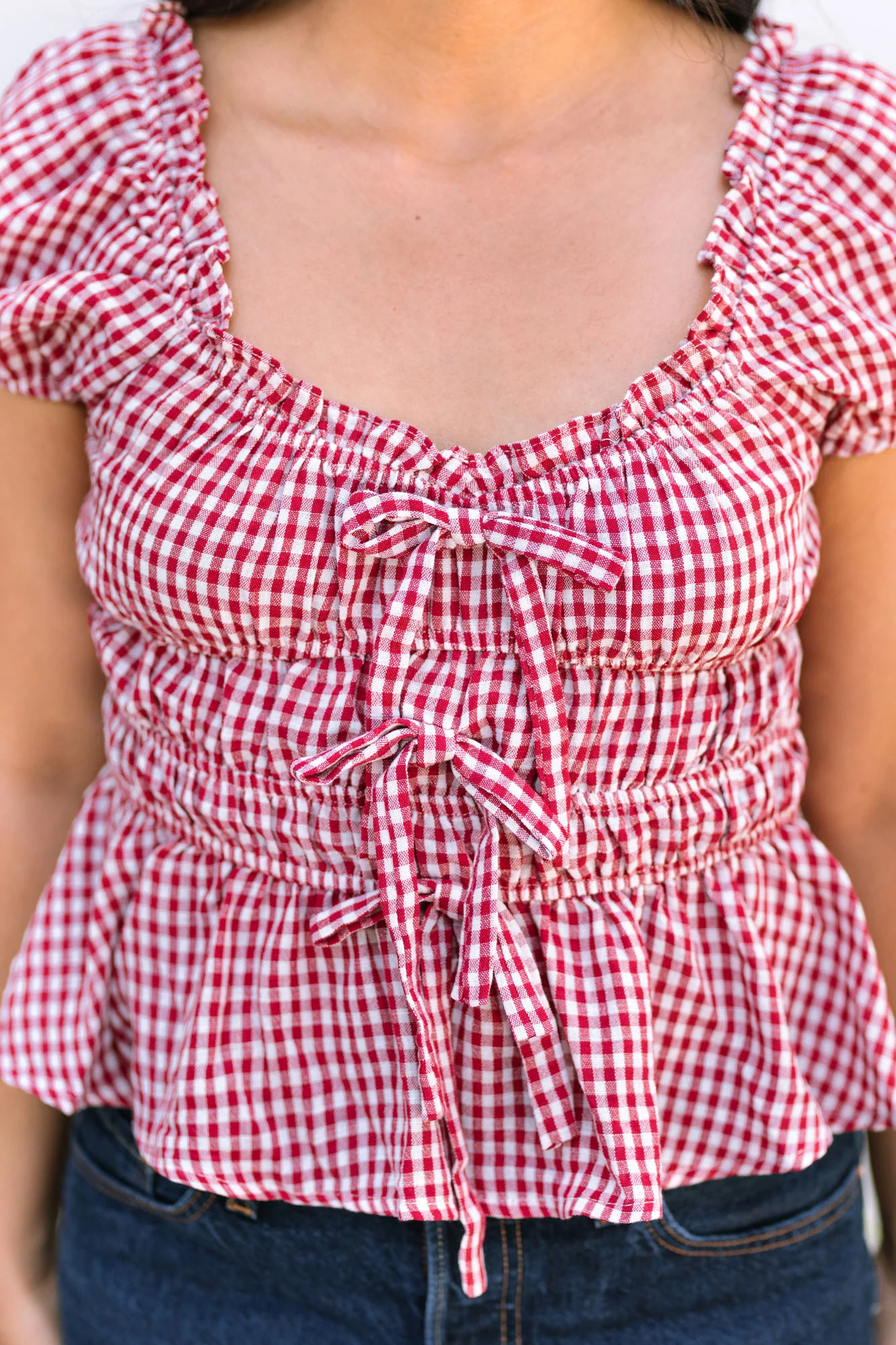 Ruby Gingham Shirred Top