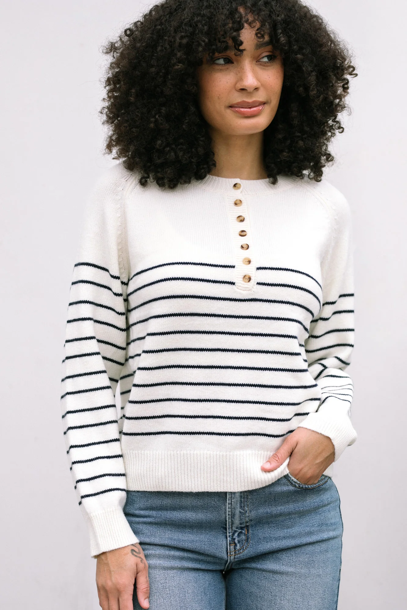 Buttoned Knit Sweater