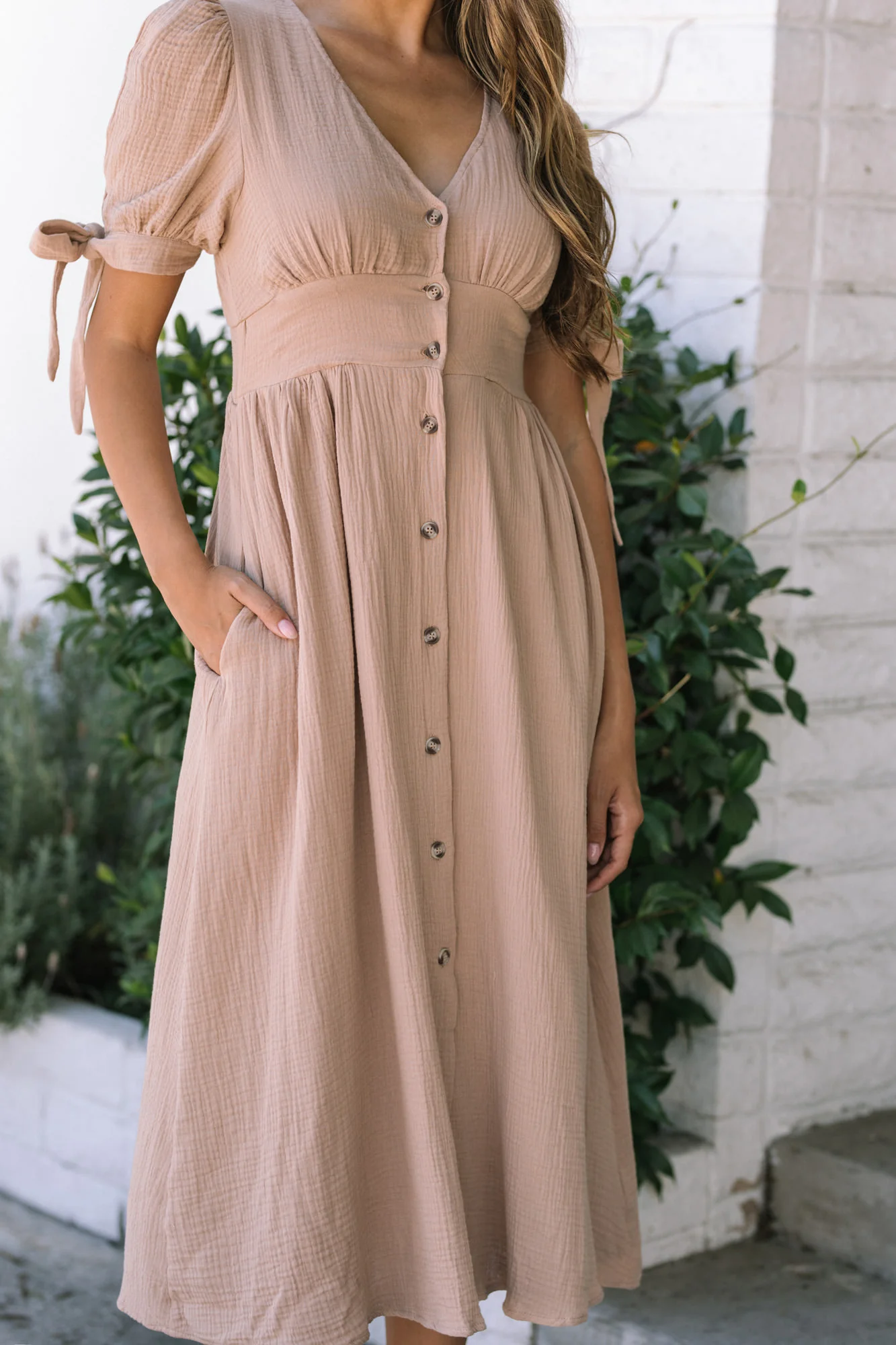 Buttoned Gauze Dress