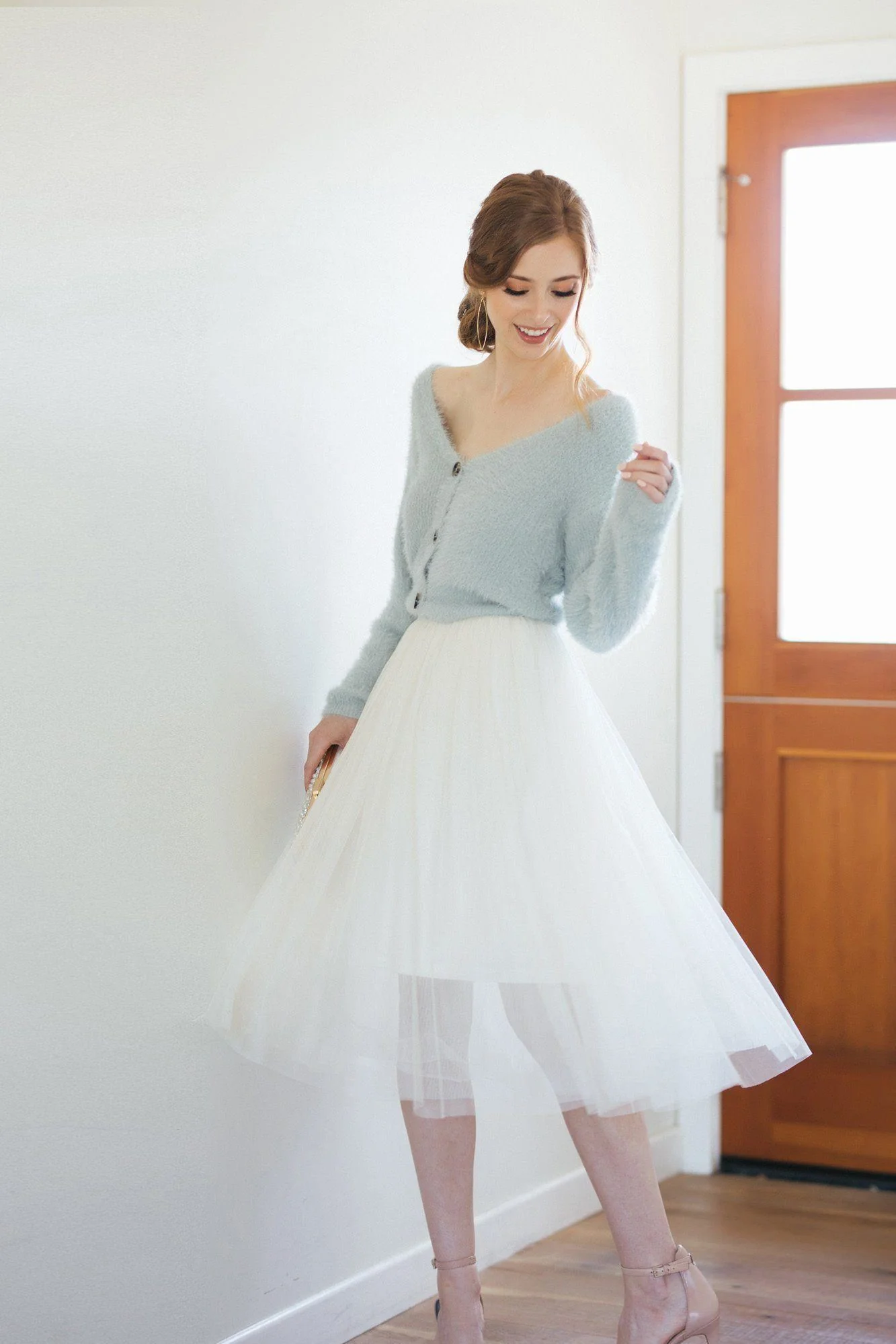 Grey Tulle Midi Skirt