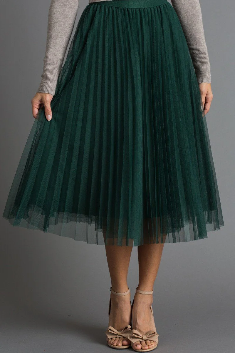 Pleated Tulle Midi Skirt