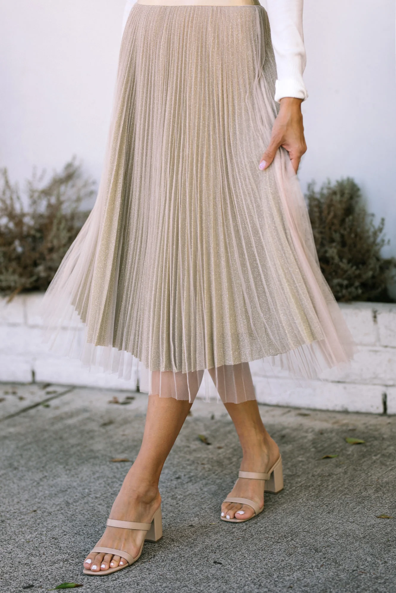 Pleated Tulle Midi Skirt