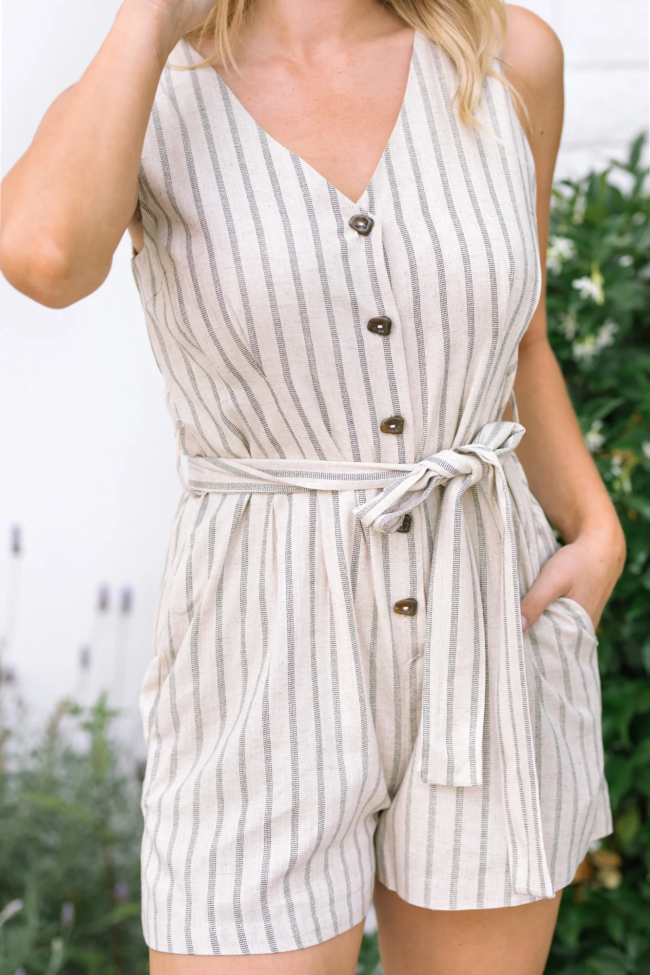 Striped Buttoned Romper