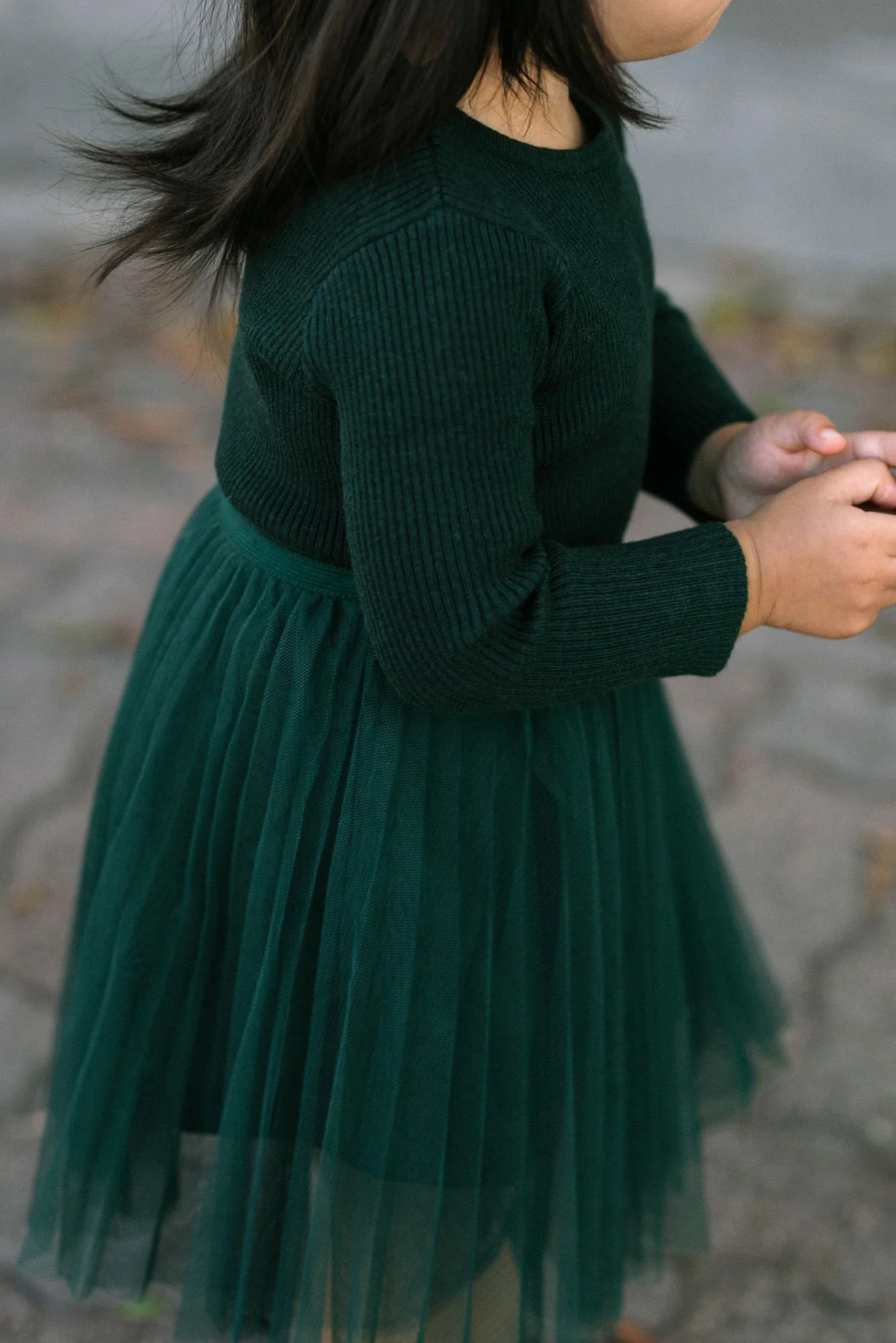 Girls Ribbed Tulle Dress