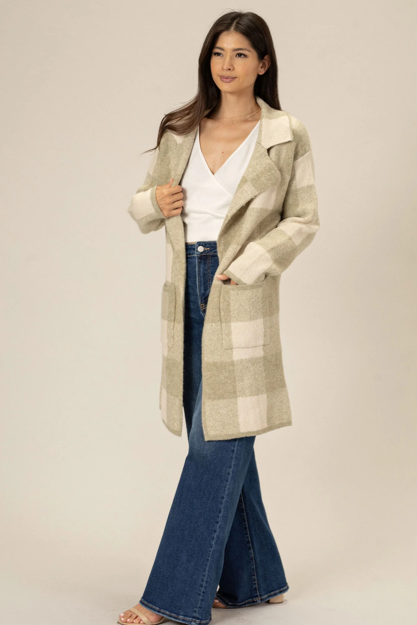 Janine Plaid Lapel Cardigan