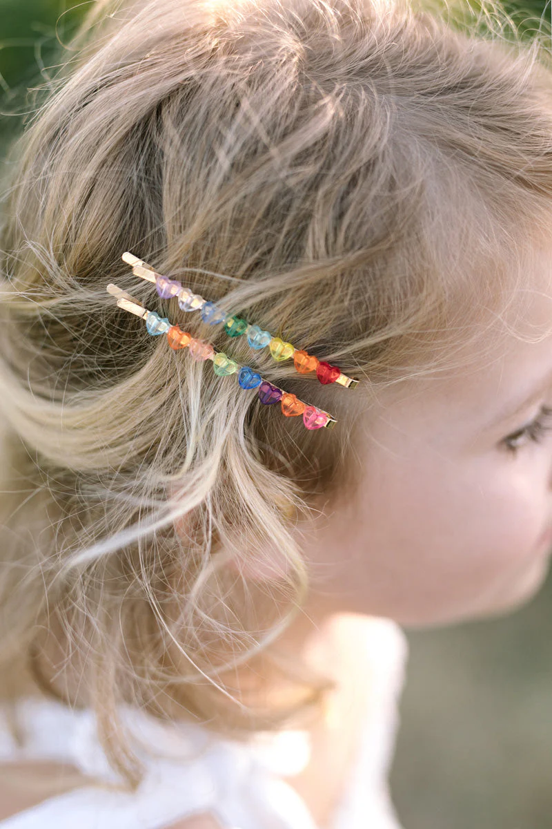 Children's Heart Rainbow Hair Clip Set