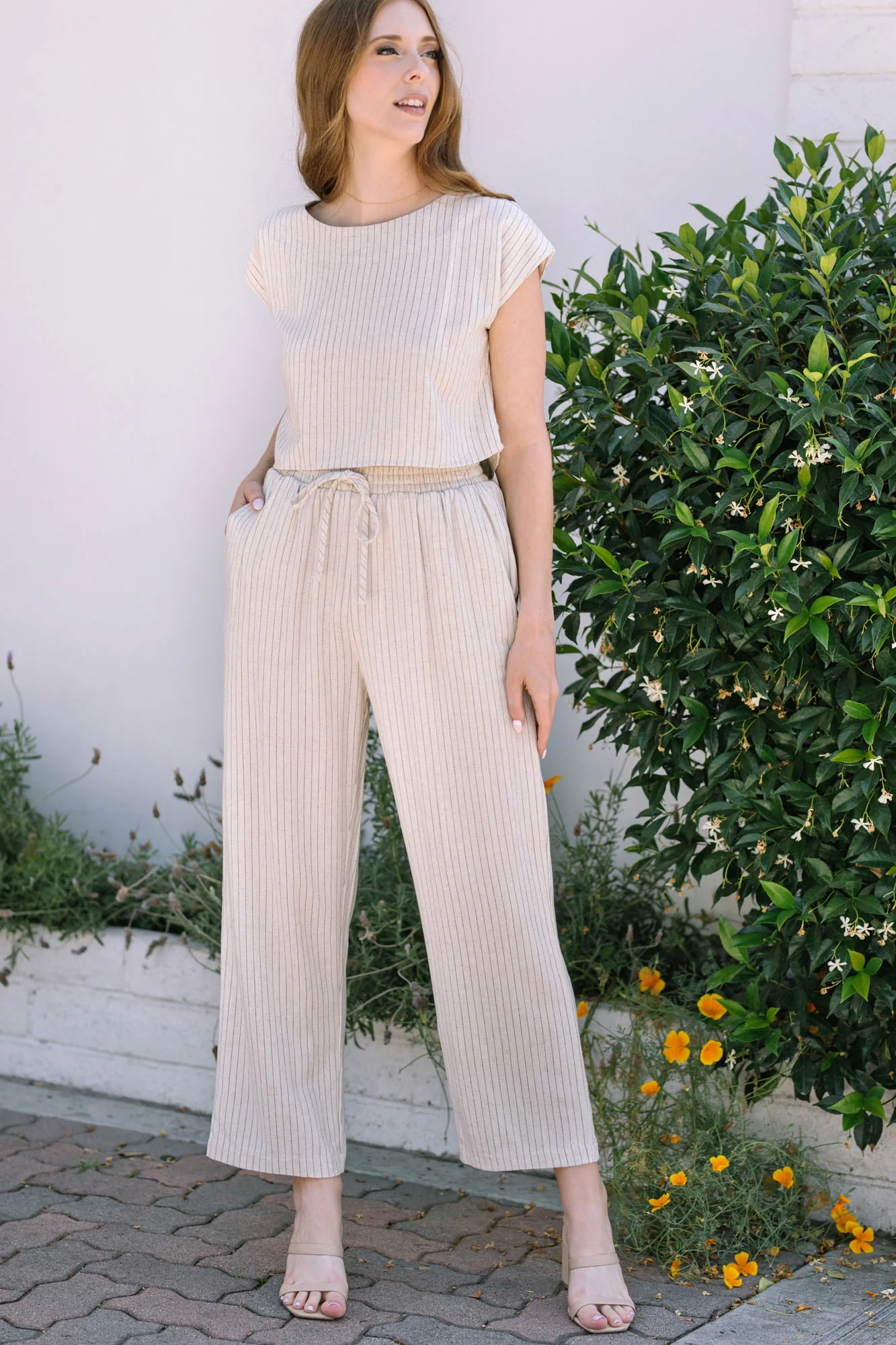 Drawstring Pinstripe Pants