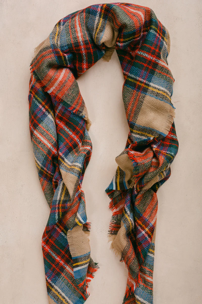 Beige Plaid Knitted Scarf