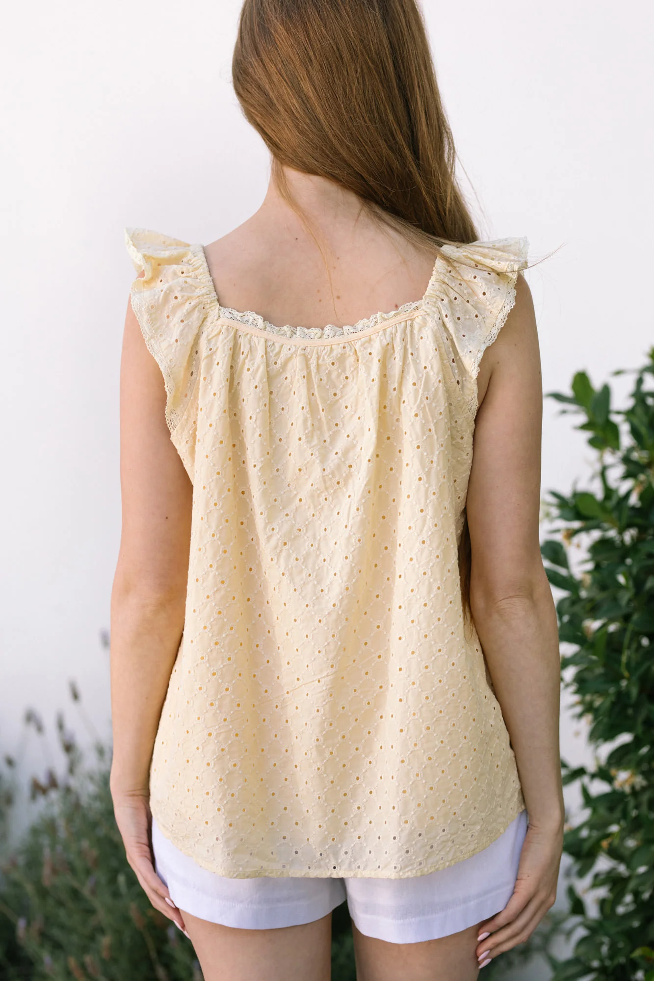 Eyelet Flutter Sleeve Top