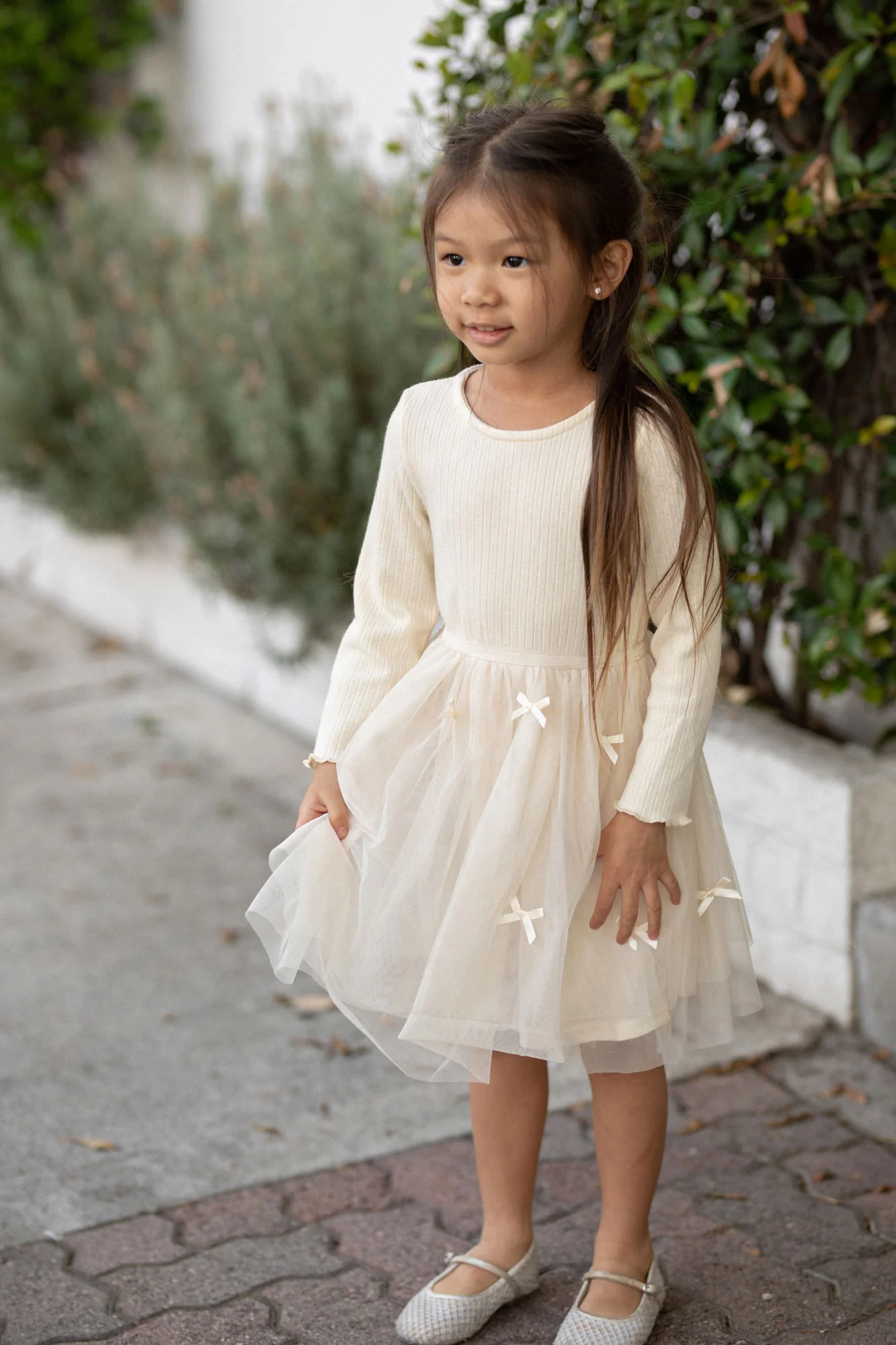 Girls Ribbed Tulle Dress