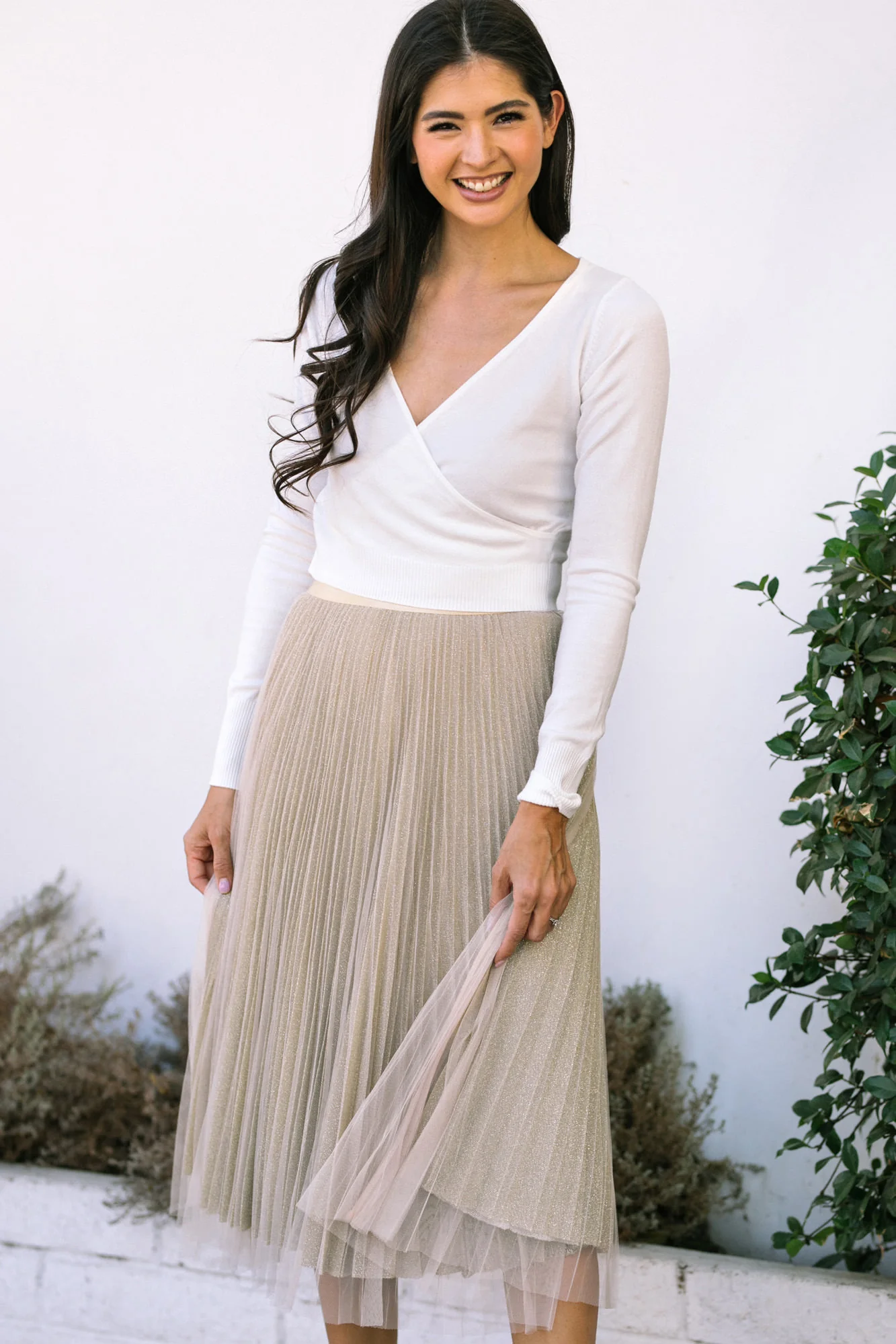 Pleated Tulle Midi Skirt