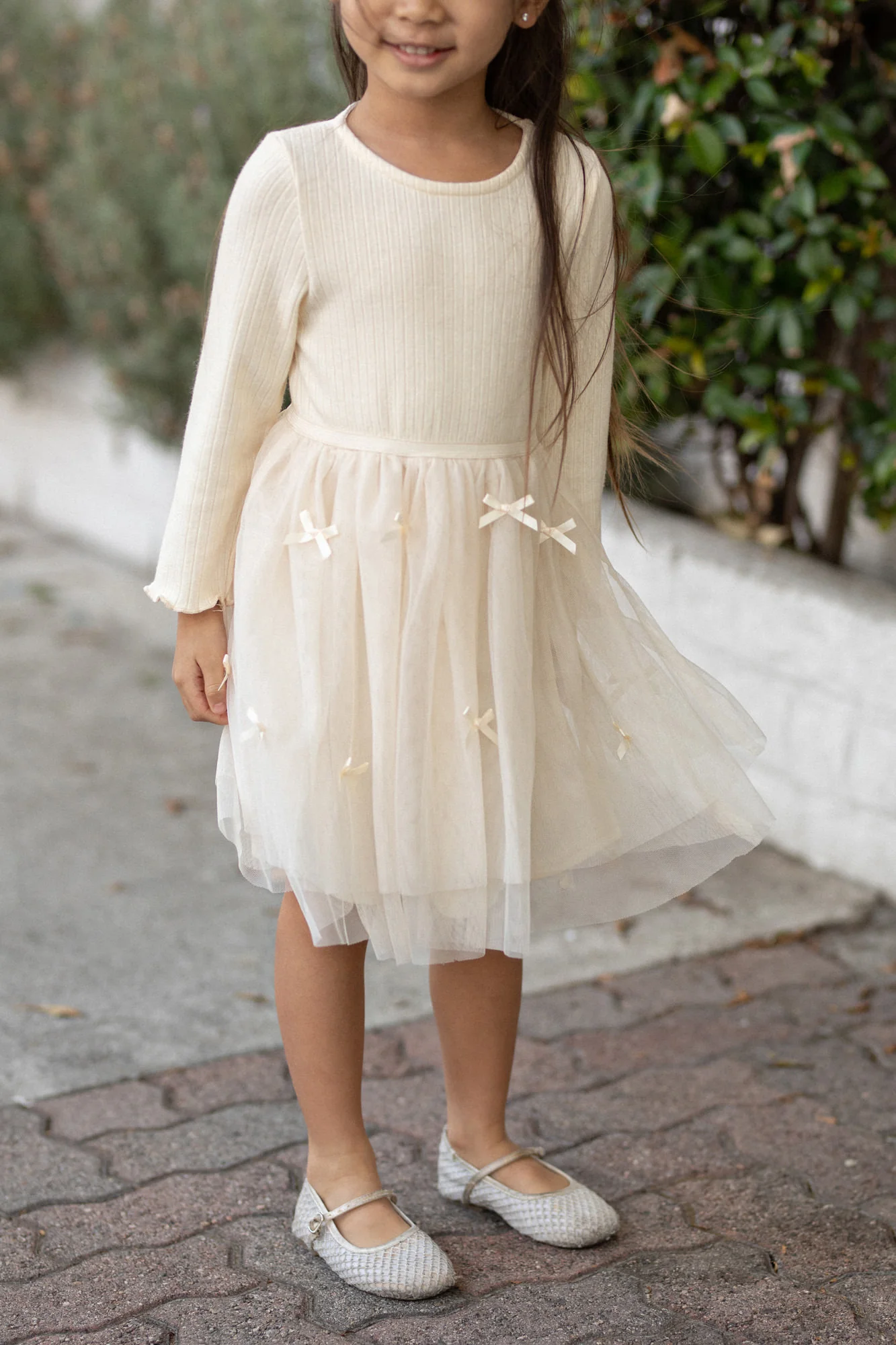 Girls Ribbed Tulle Dress