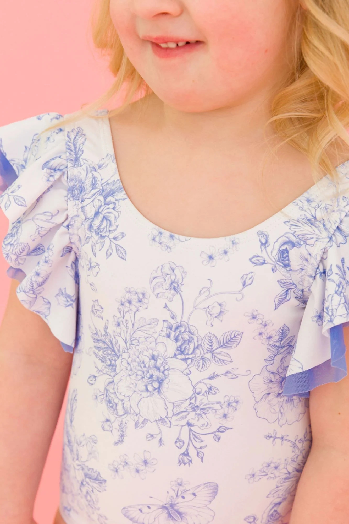 Girls' Butterfly Sleeve Toile Swimsuit