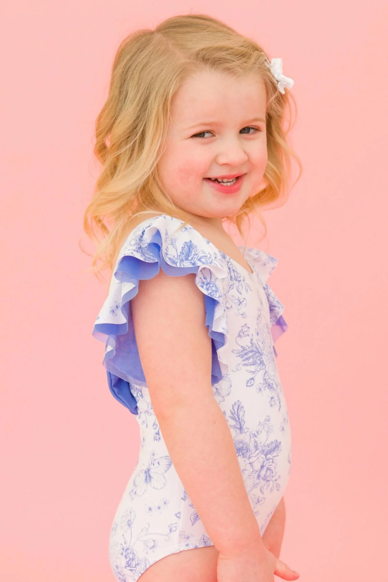 Girls' Butterfly Sleeve Toile Swimsuit