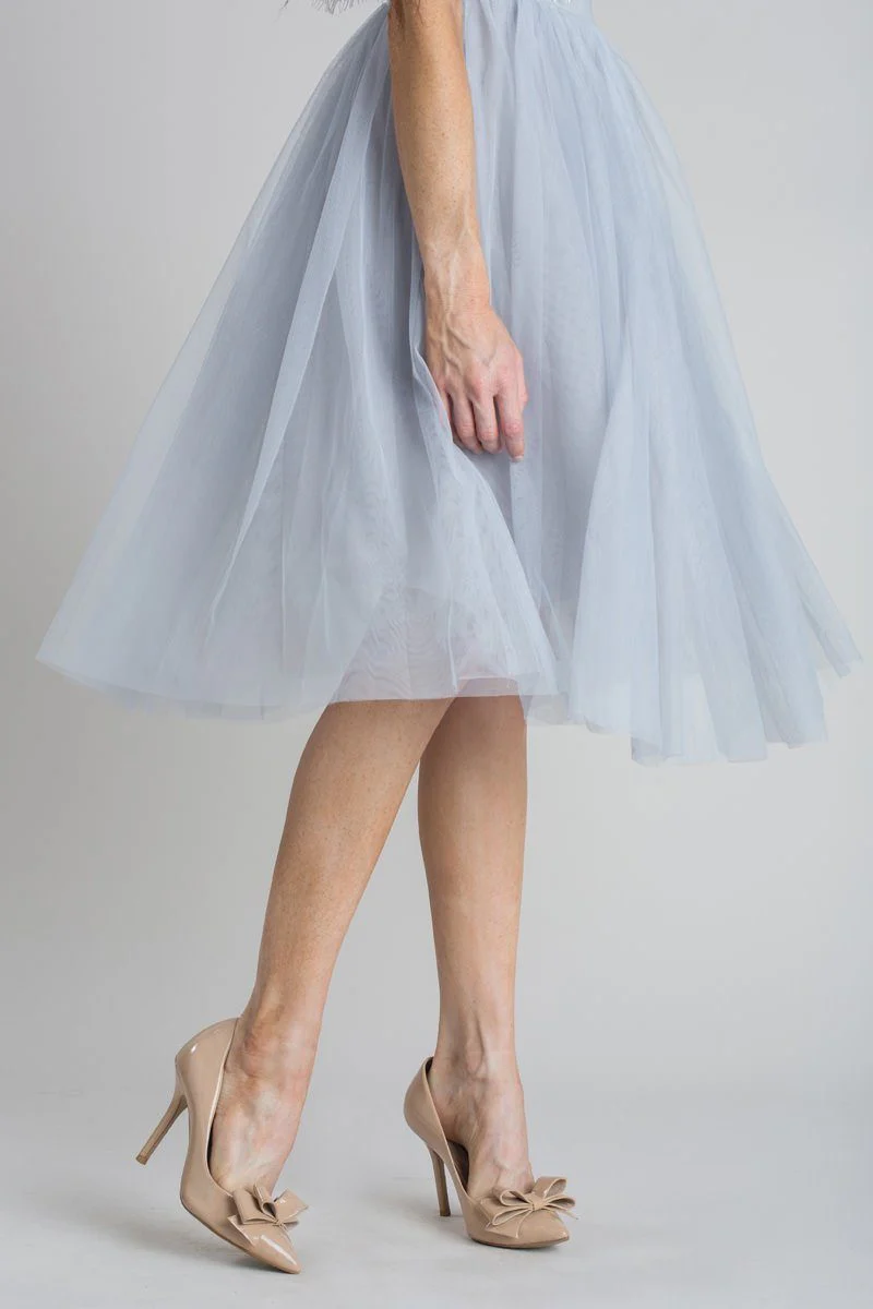 Grey Tulle Midi Skirt