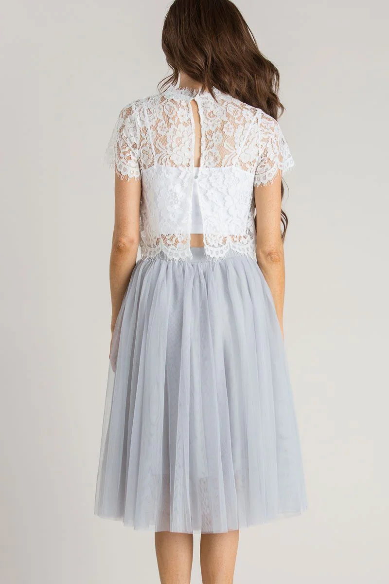 Grey Tulle Midi Skirt