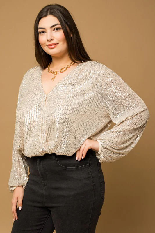 Surplice Sequin Bodysuit