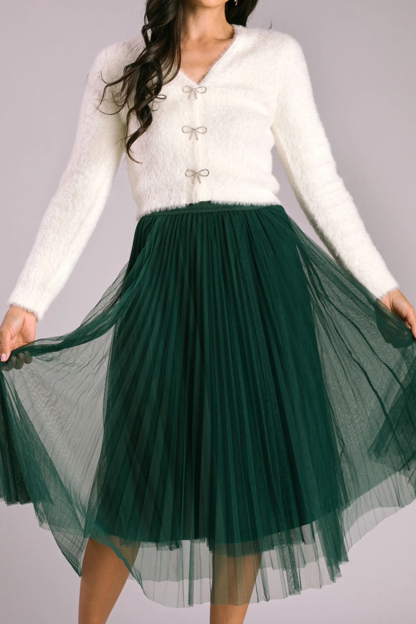 Pleated Tulle Midi Skirt
