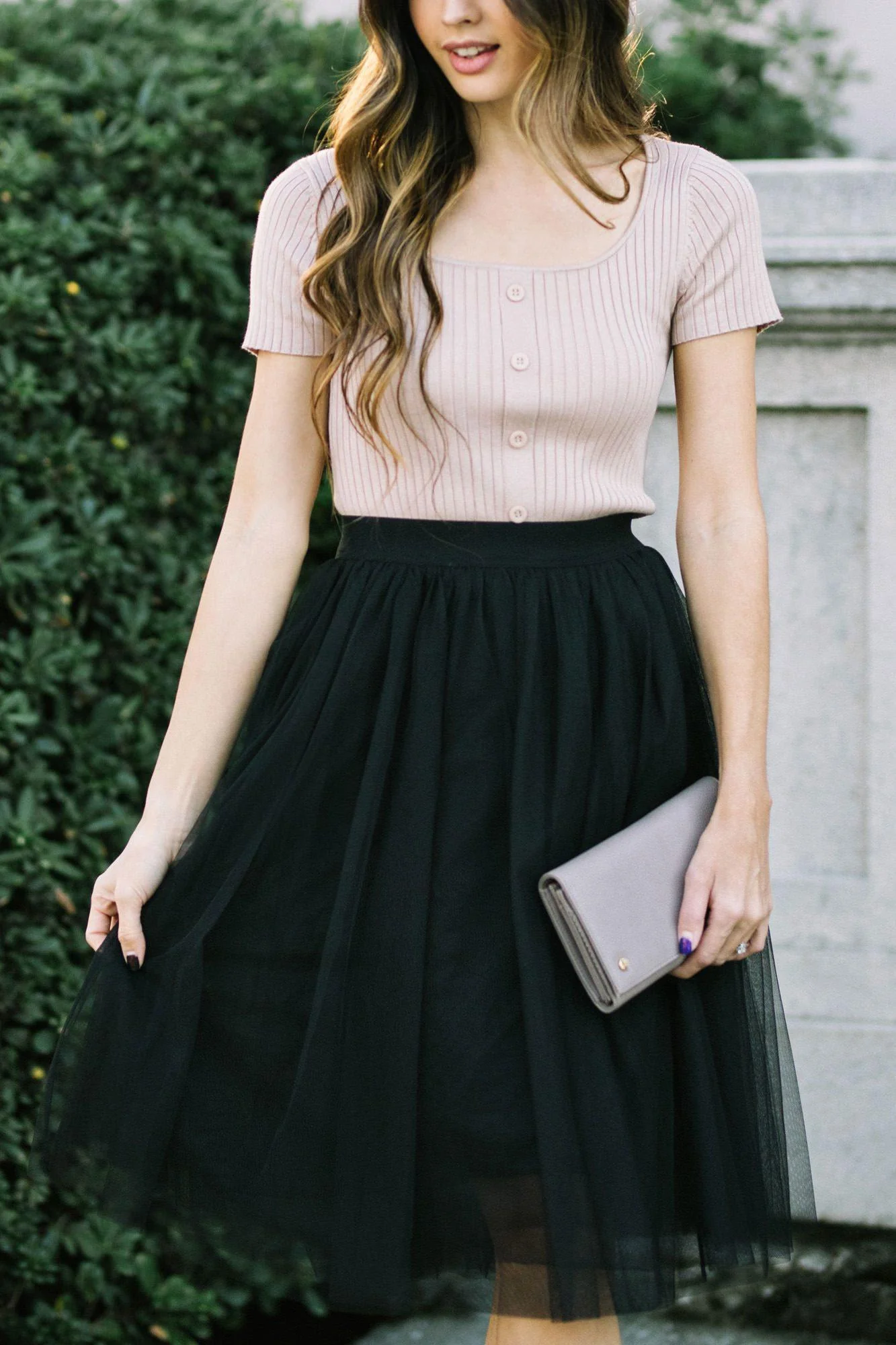 Grey Tulle Midi Skirt