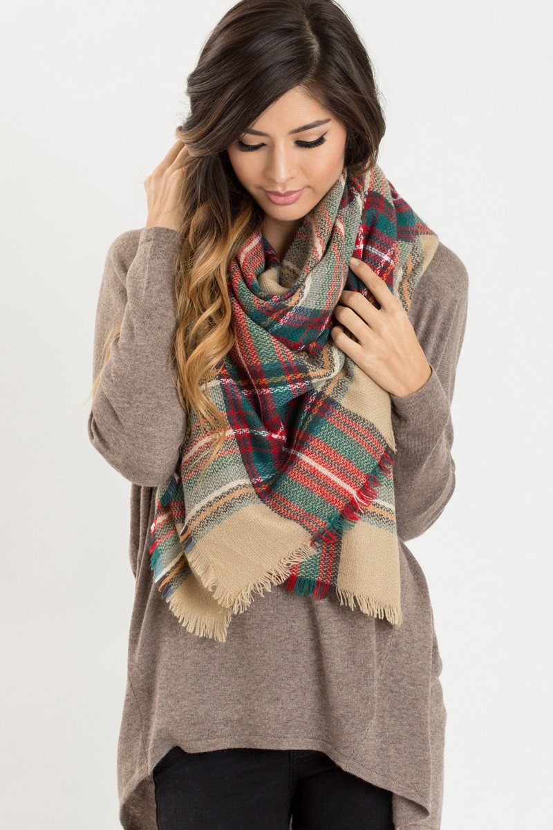 Beige Plaid Knitted Scarf