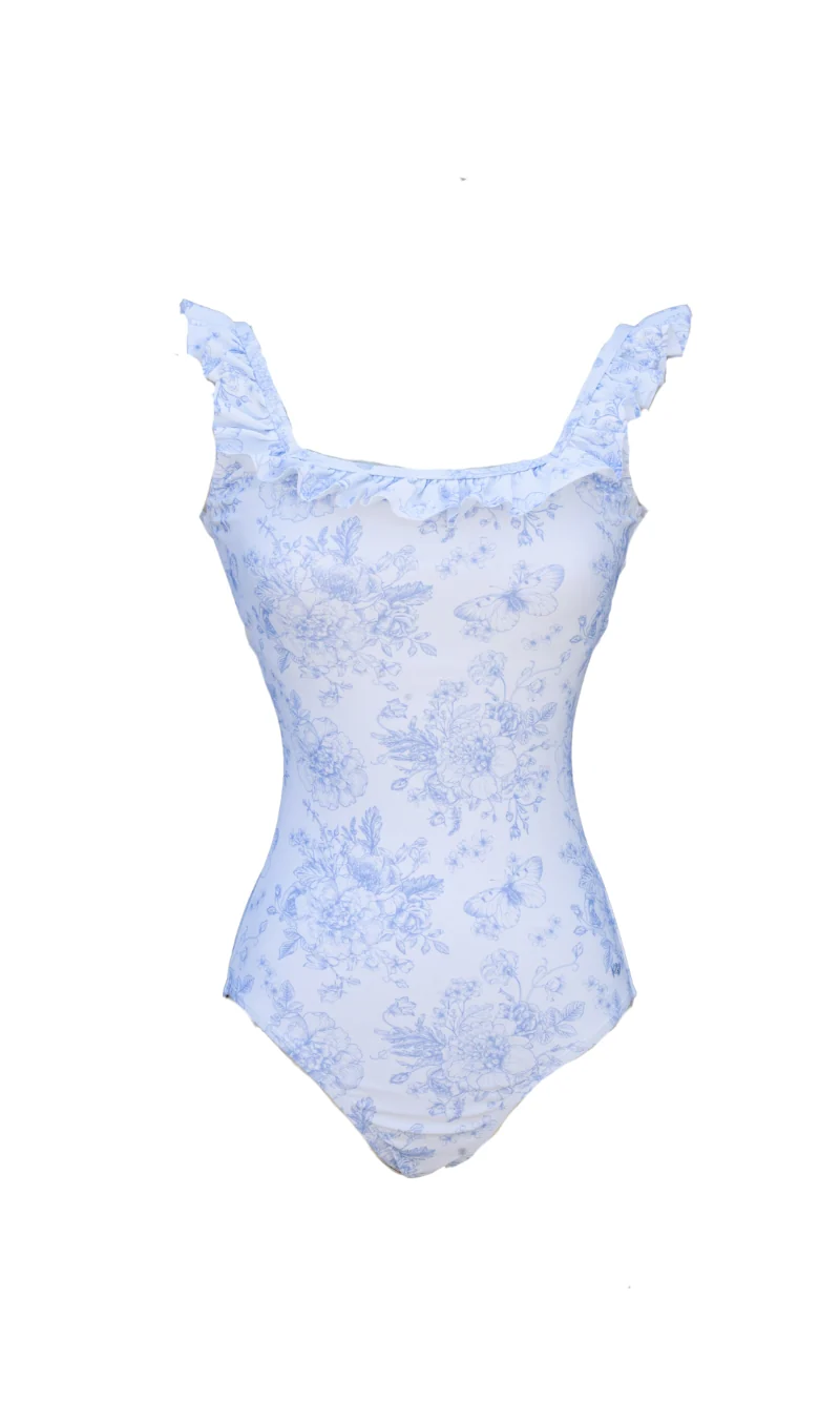 Women's Butterfly Garden Print Ruffle One-Piece Swimsuit
