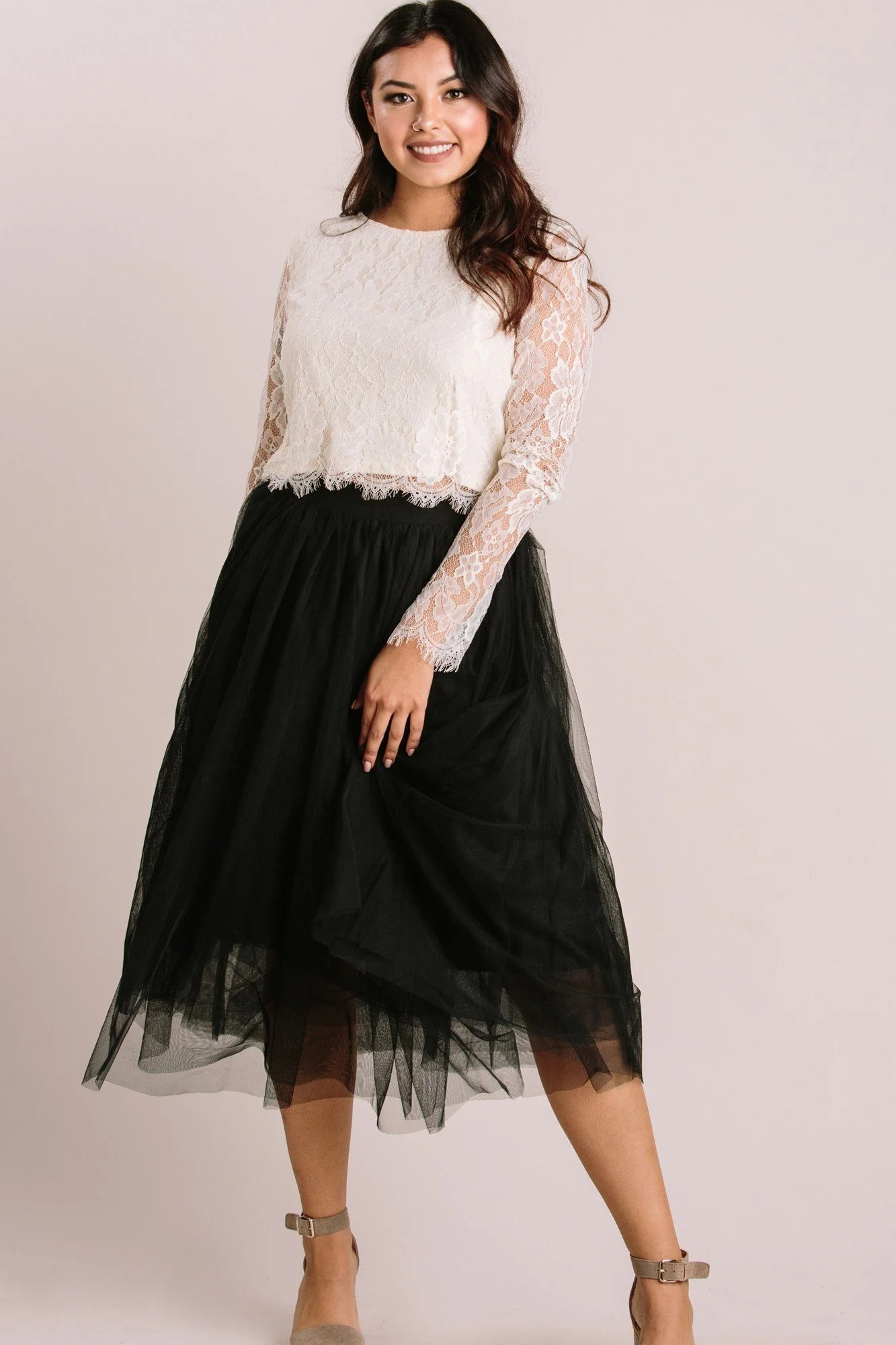 Grey Tulle Midi Skirt