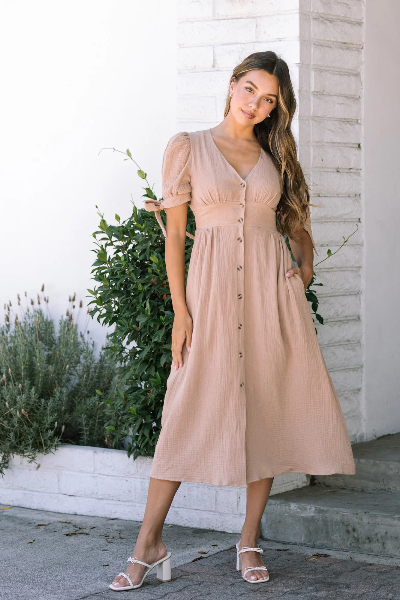 Buttoned Gauze Dress