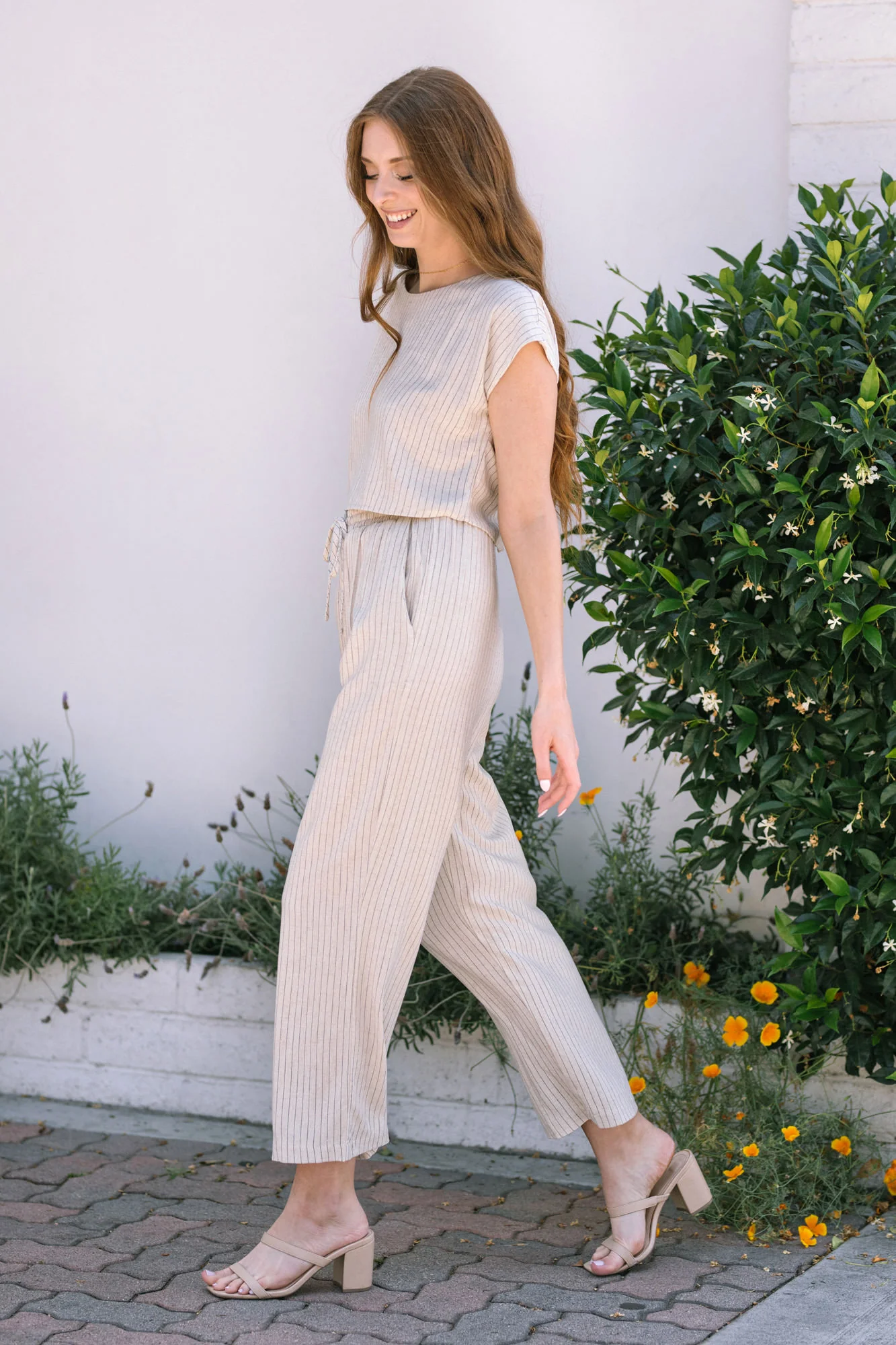 Drawstring Pinstripe Pants