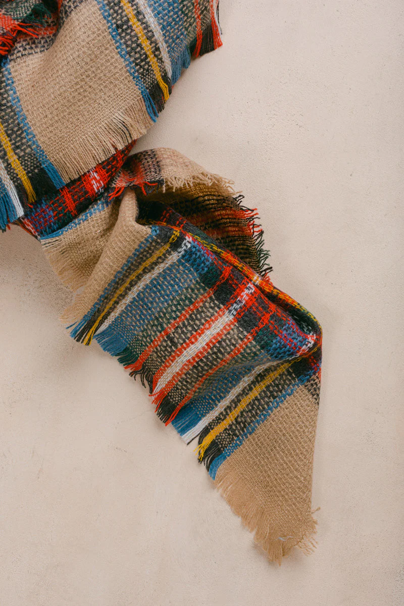 Beige Plaid Knitted Scarf