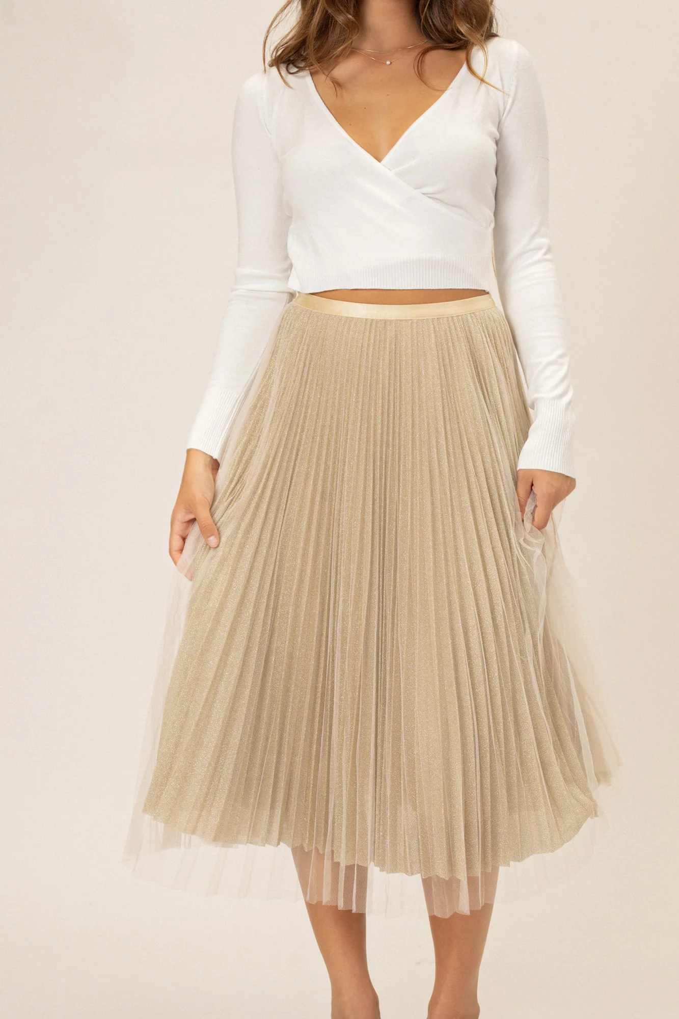 Pleated Tulle Midi Skirt