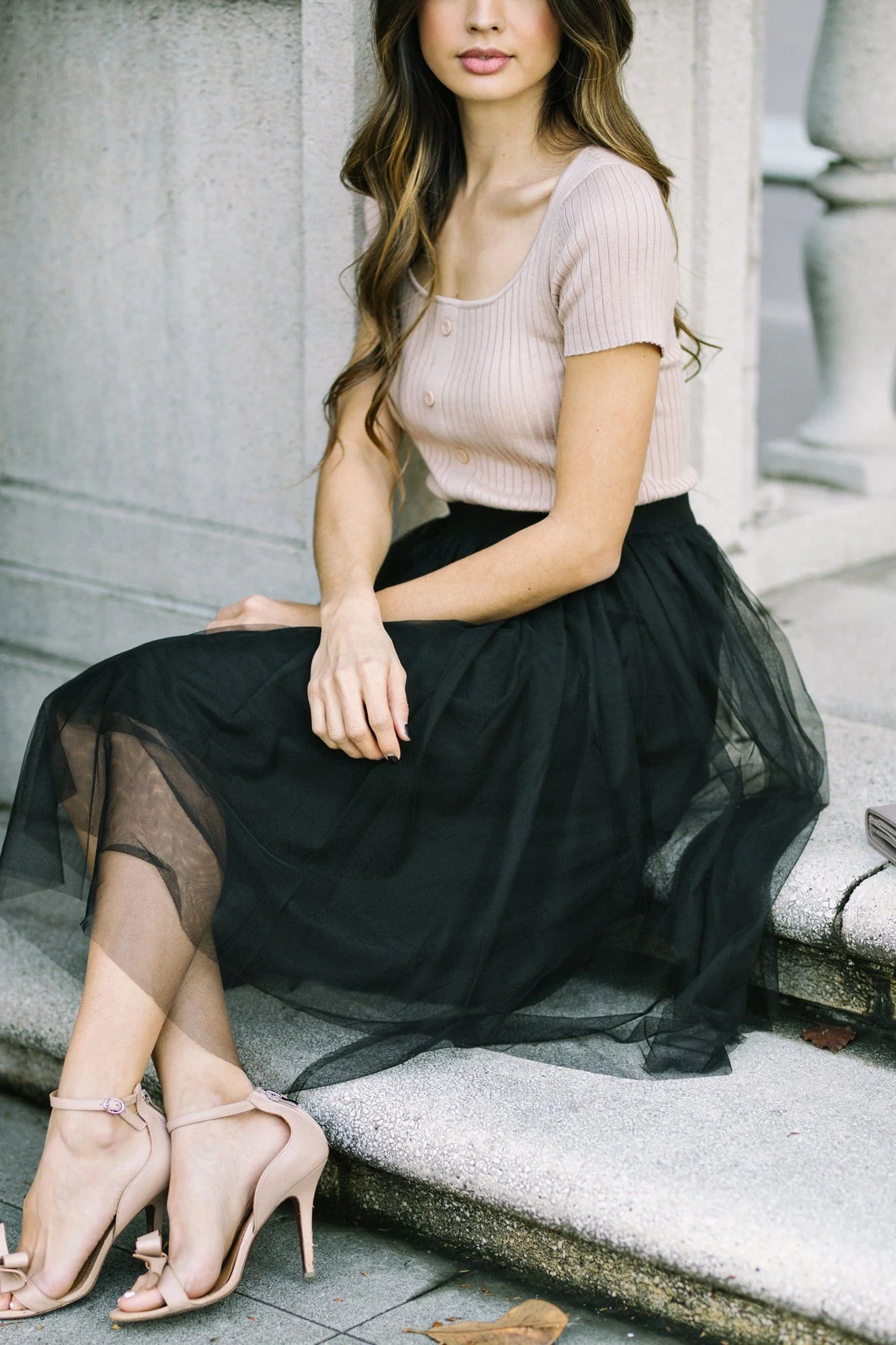 Grey Tulle Midi Skirt