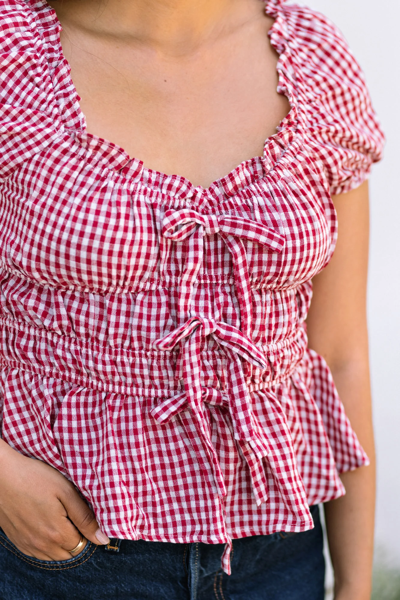 Ruby Gingham Shirred Top
