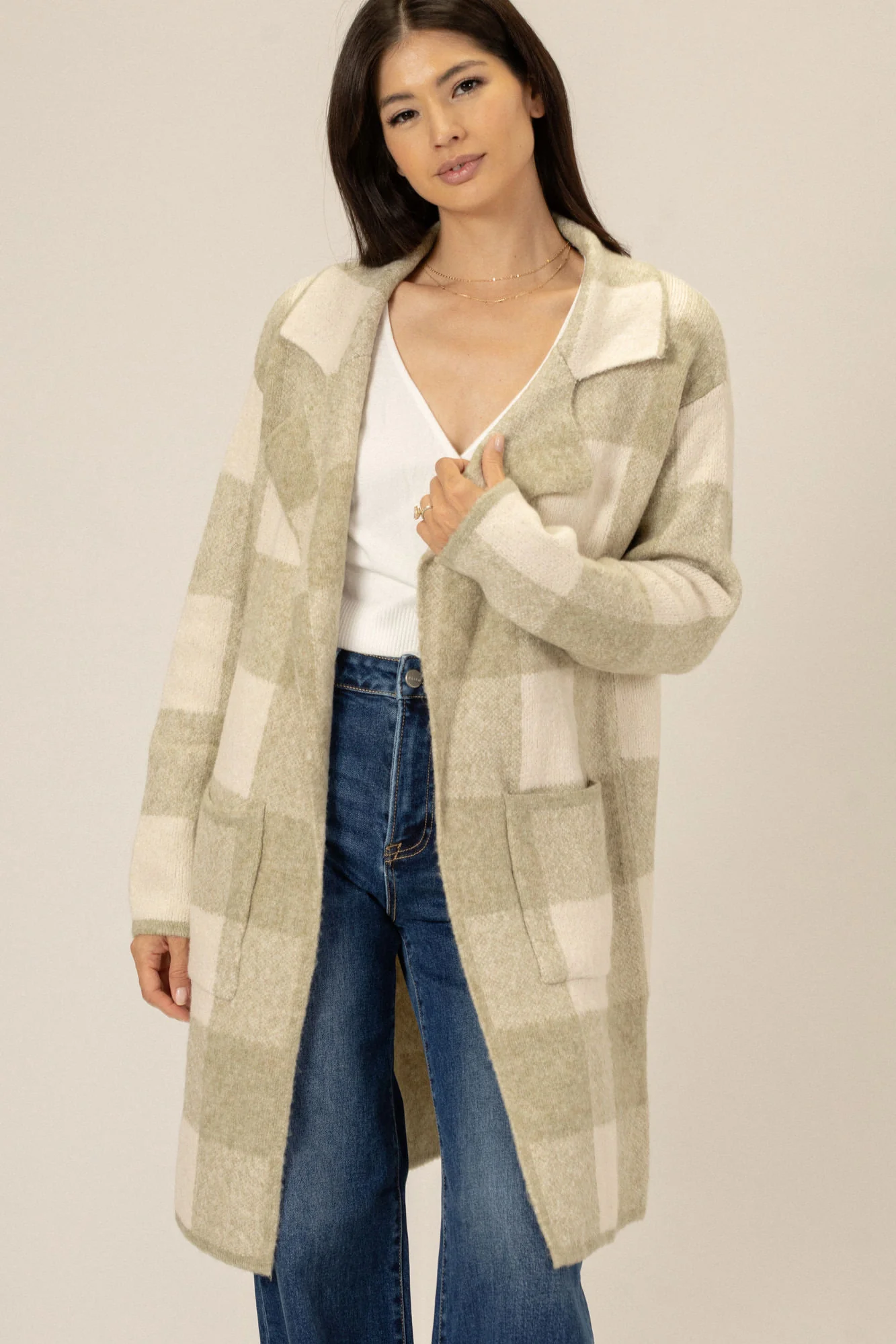 Janine Plaid Lapel Cardigan