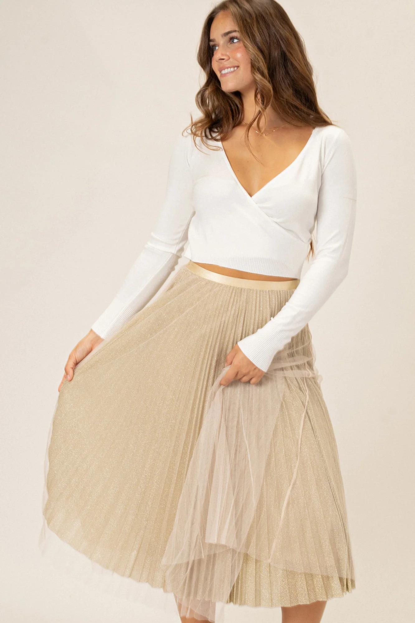 Pleated Tulle Midi Skirt