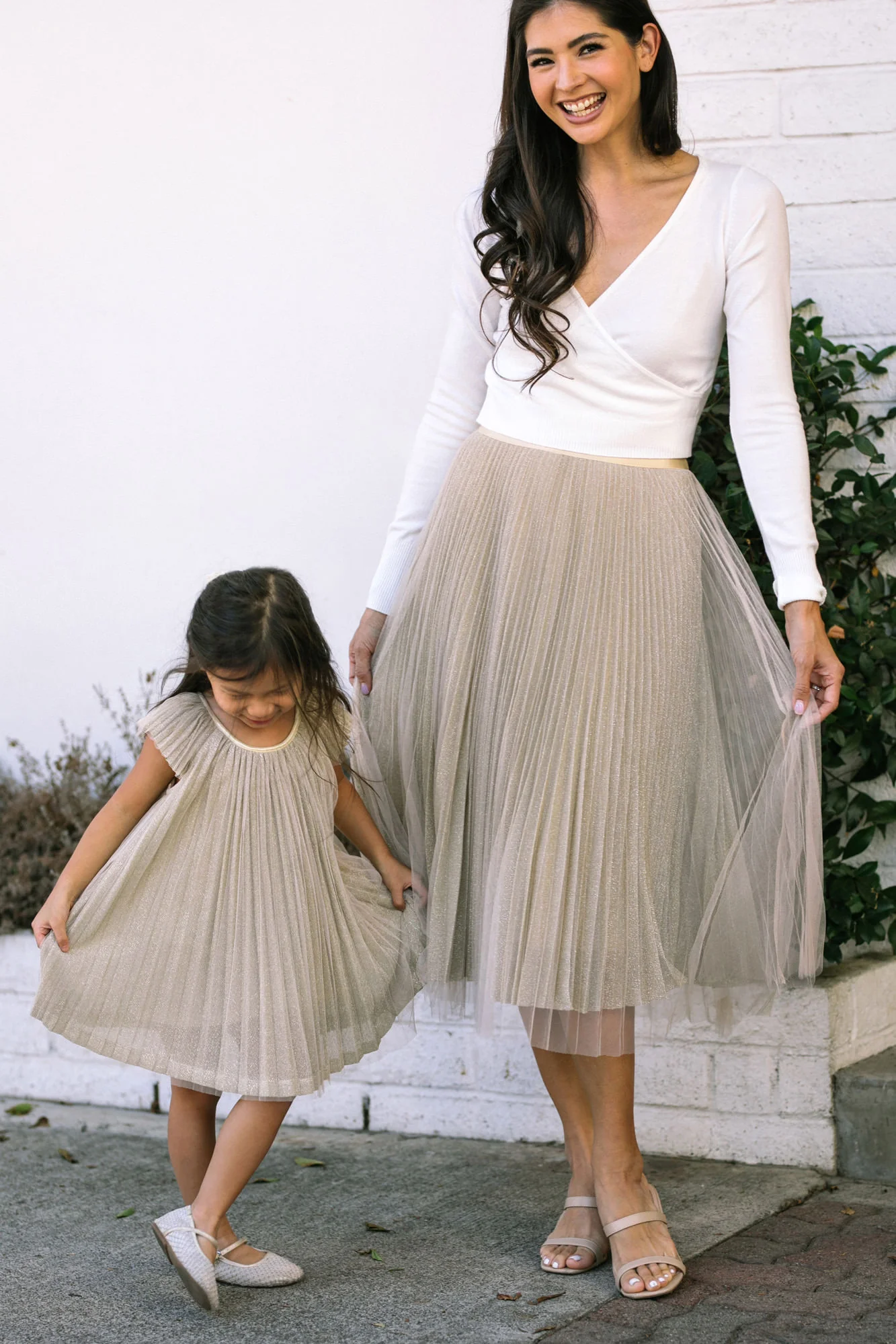 Pleated Tulle Midi Skirt