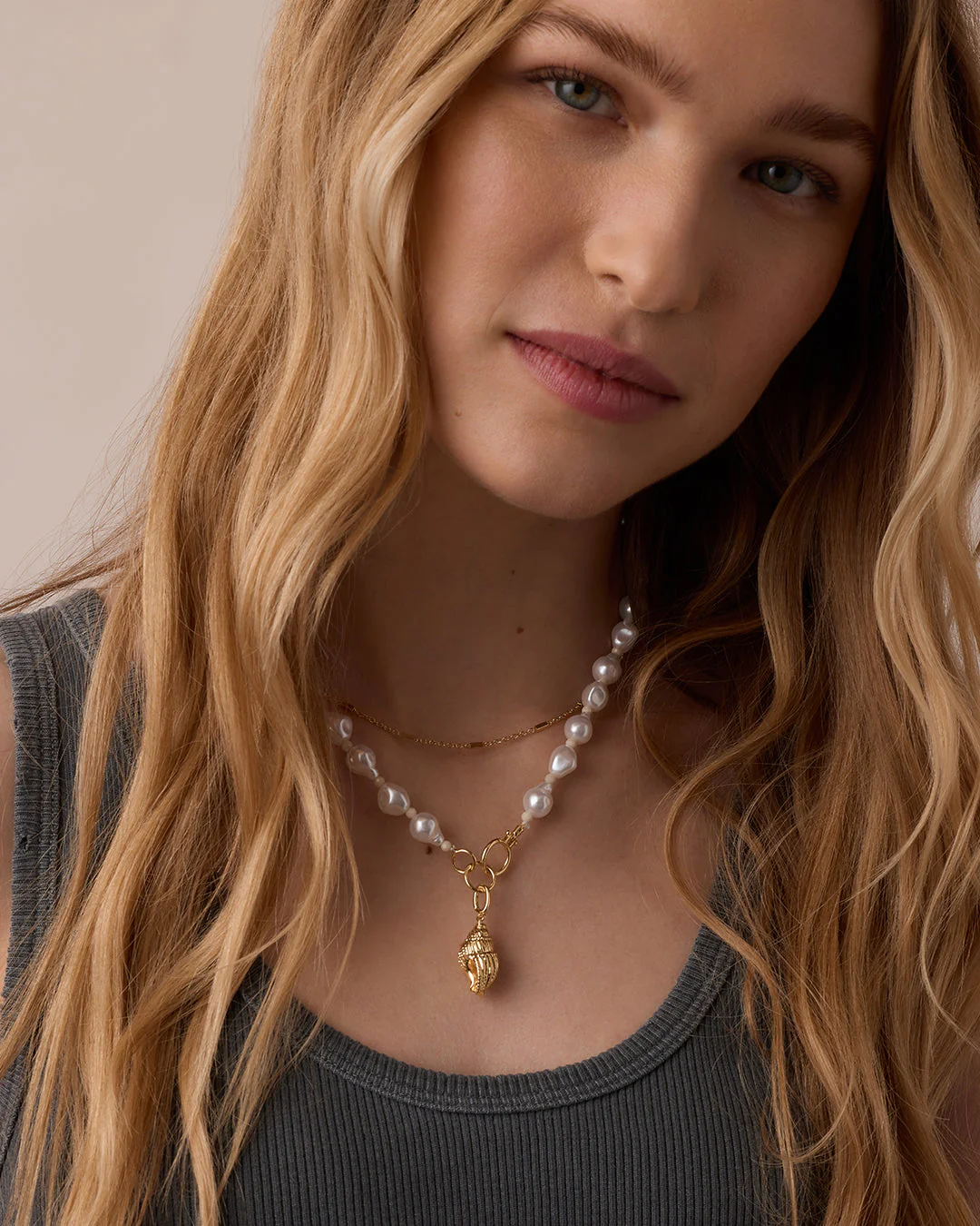 Gold Tulip Shell Charm Necklace