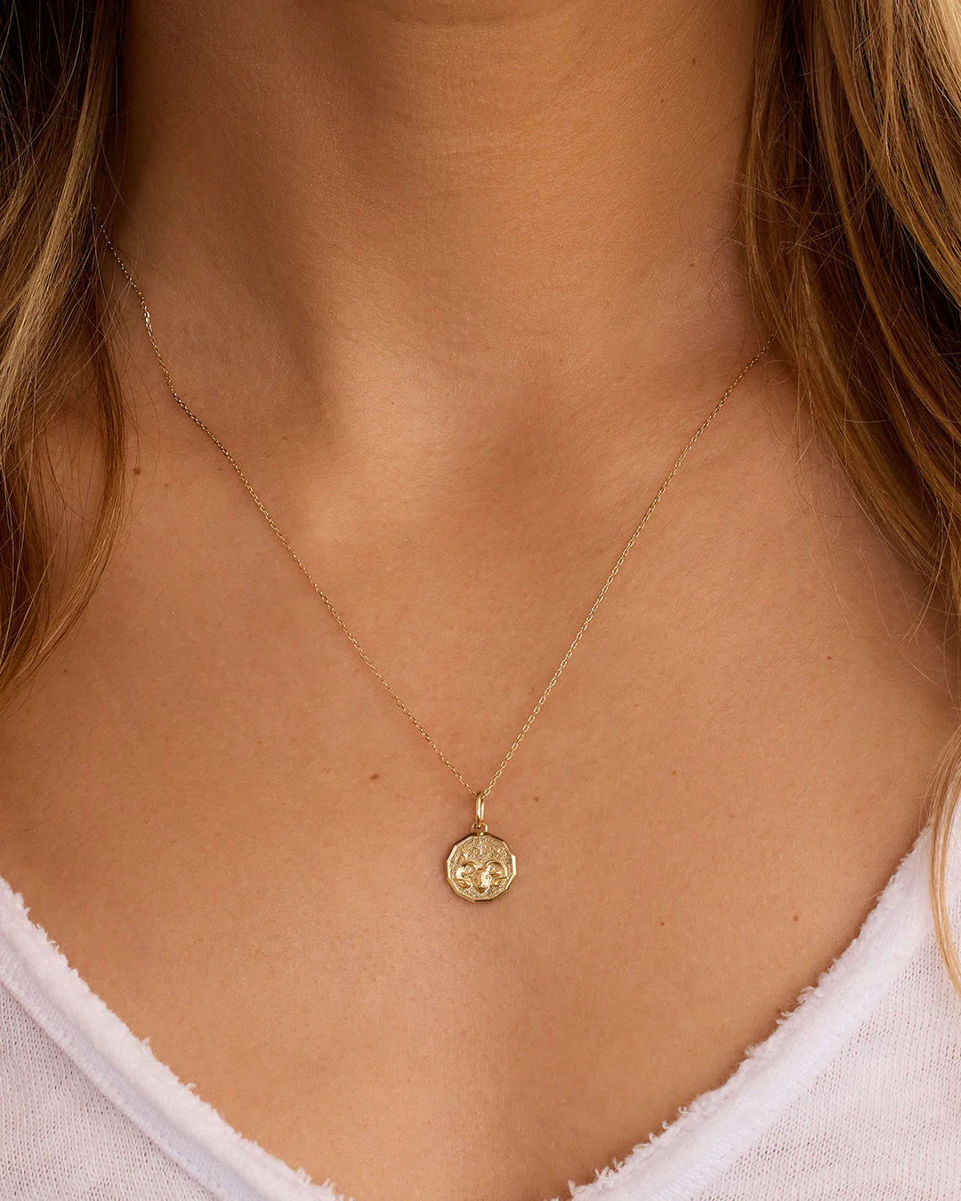 Diamond Zodiac Coin Charm Necklace