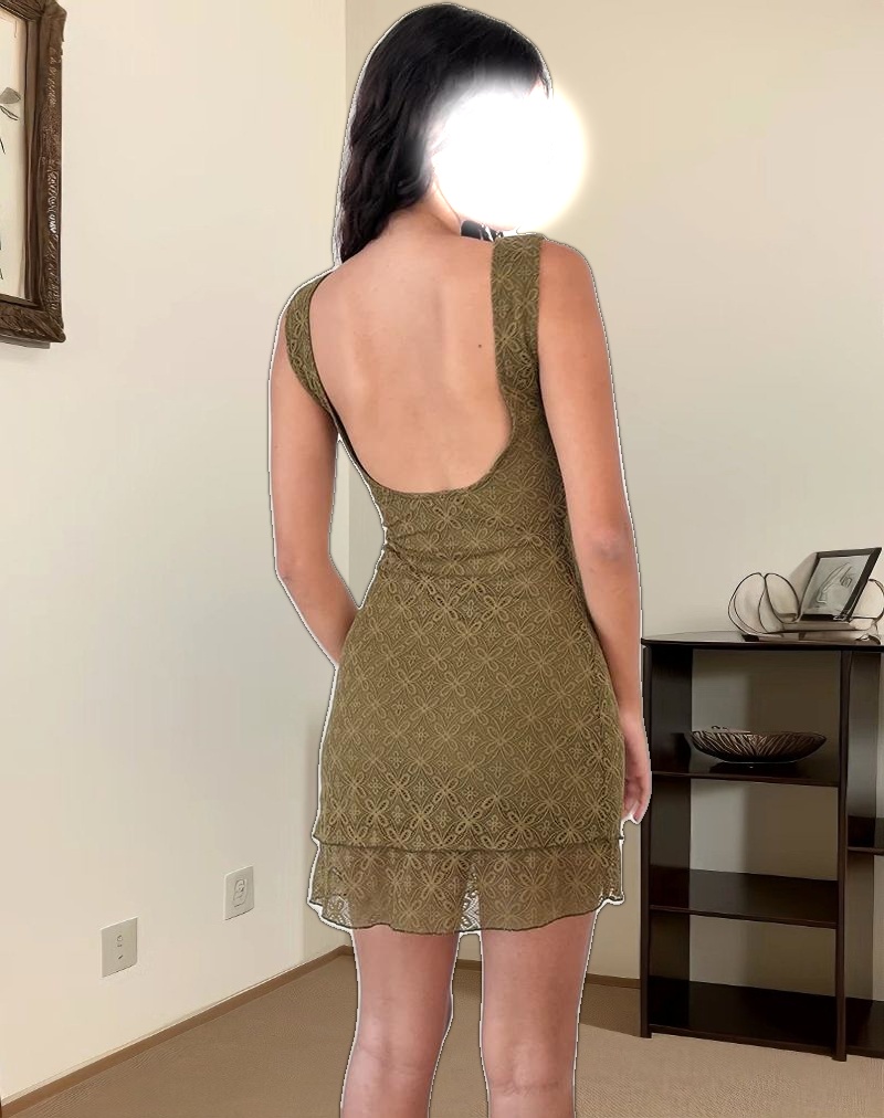 Renata Mini Dress in Textured Moss Green