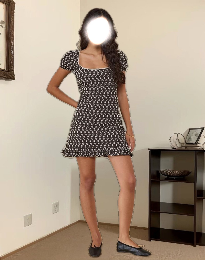 Bella Mini Tea Dress in Floral Broderie Brown