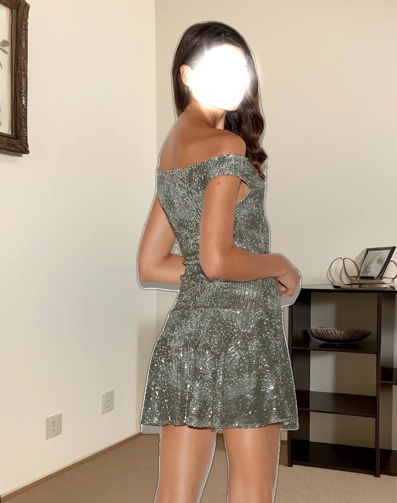 Meden Mini Dress in Sequin Green Grey