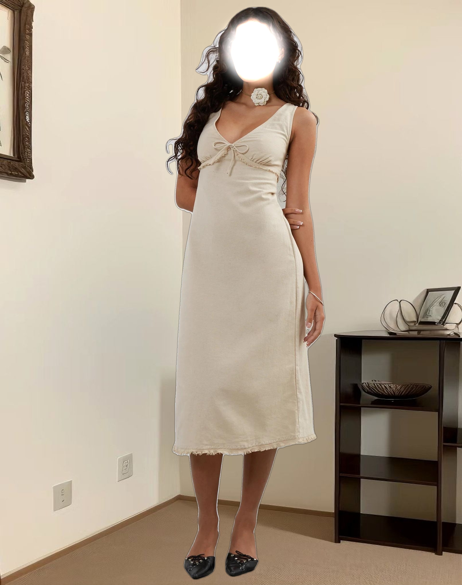 Antari Midi Dress in Ecru Linen