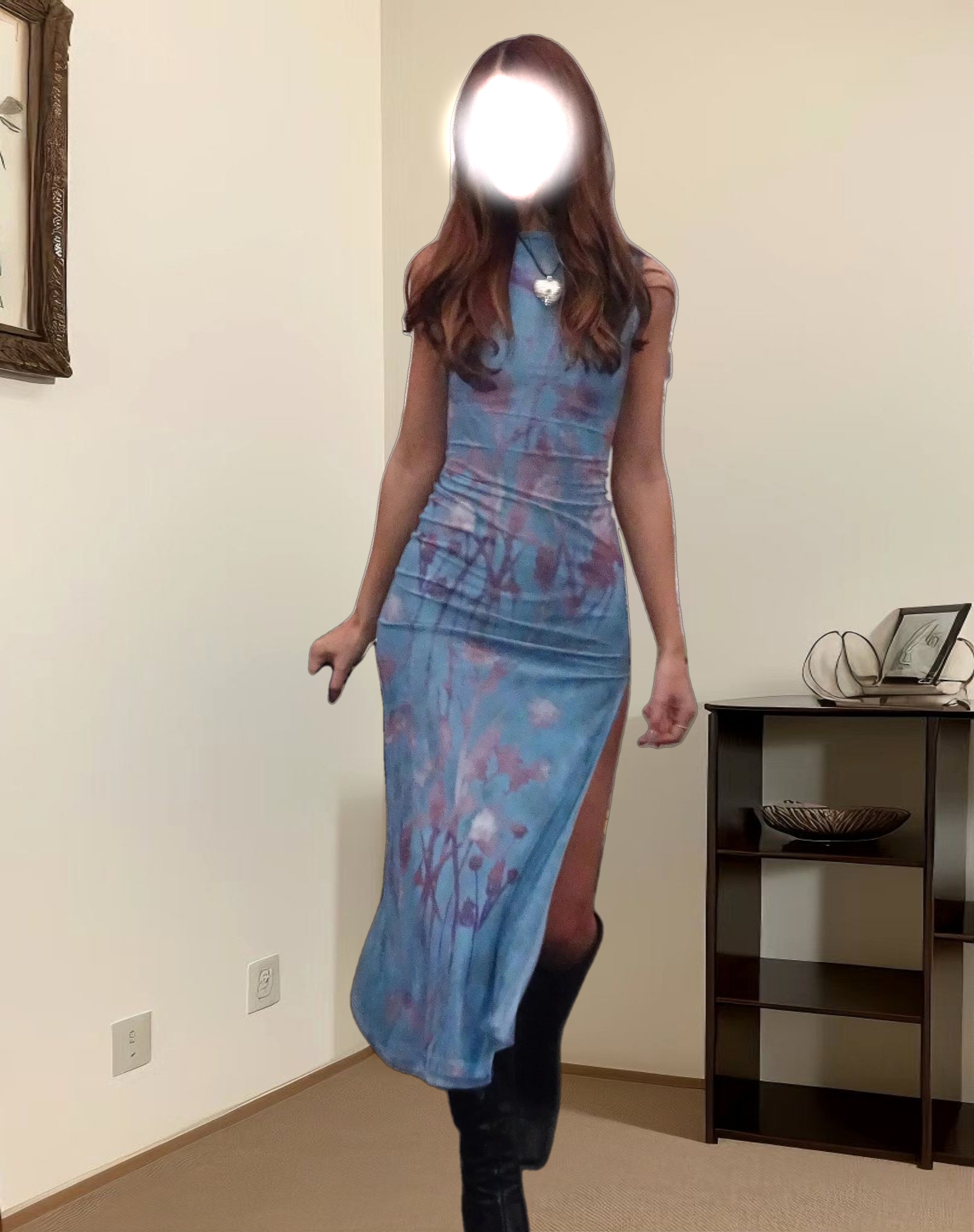 MOTEL X JACQUIE Flo Midi Dress in Lumen Mesh Blue