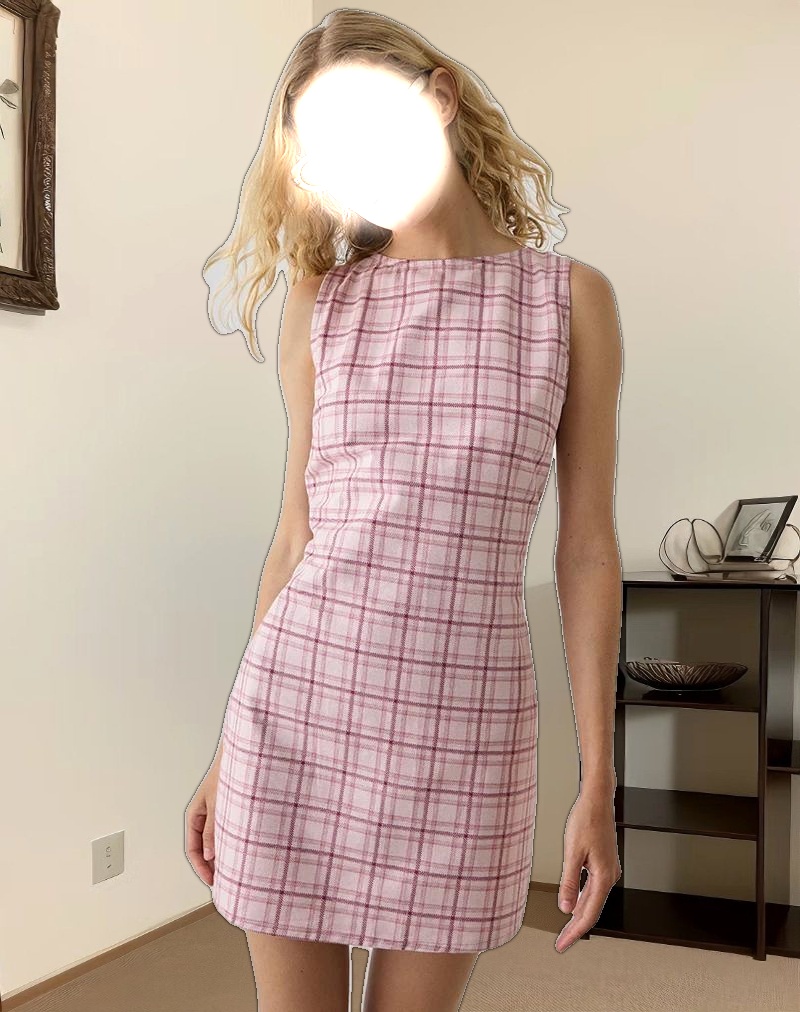 Ayana Backless Mini Dress in Basic Tartan Pink