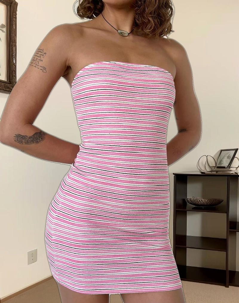 Dema Mini Dress in Jacquard Pink Stripe